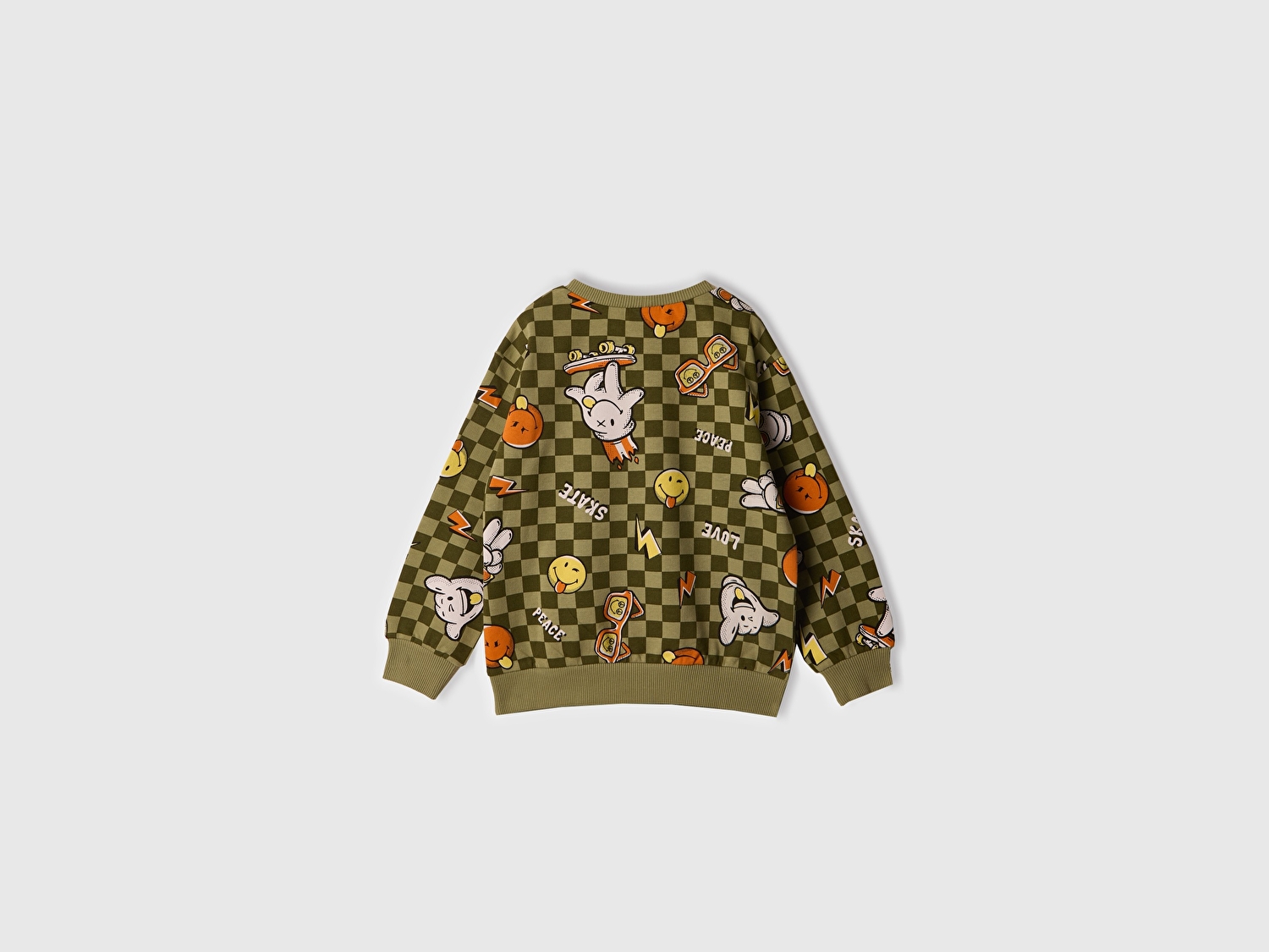 Benetton Erkek Bebek Haki Tamamı Baskılı Logo Etiketli Bisiklet Yaka Sweatshirt