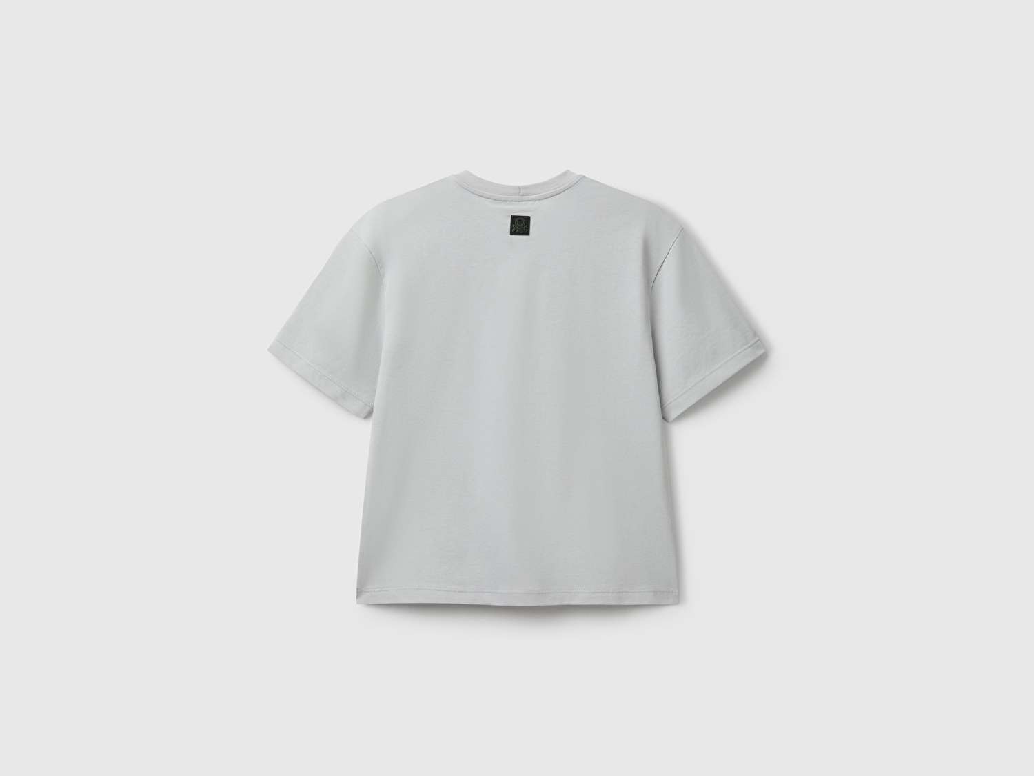 Benetton Erkek Çocuk Gri Melanj Baskılı Arkası Logo Etiketli T-Shirt