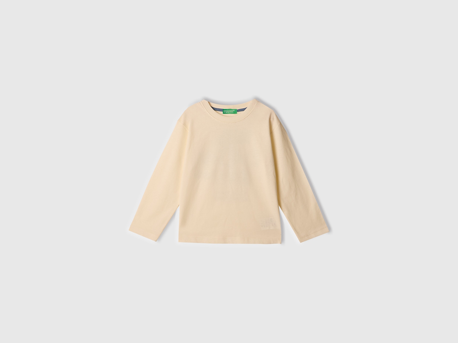 Benetton Erkek Bebek Ekru Önü Baskılı Bisiklet Yaka Uzun Kollu T-Shirt