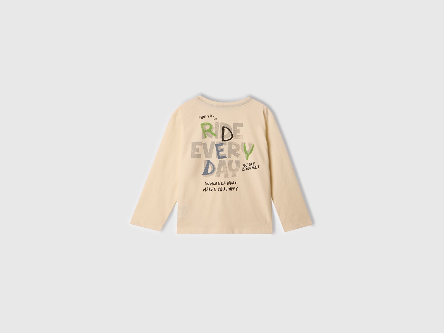 Benetton Erkek Bebek Ekru Önü Baskılı Bisiklet Yaka Uzun Kollu T-Shirt