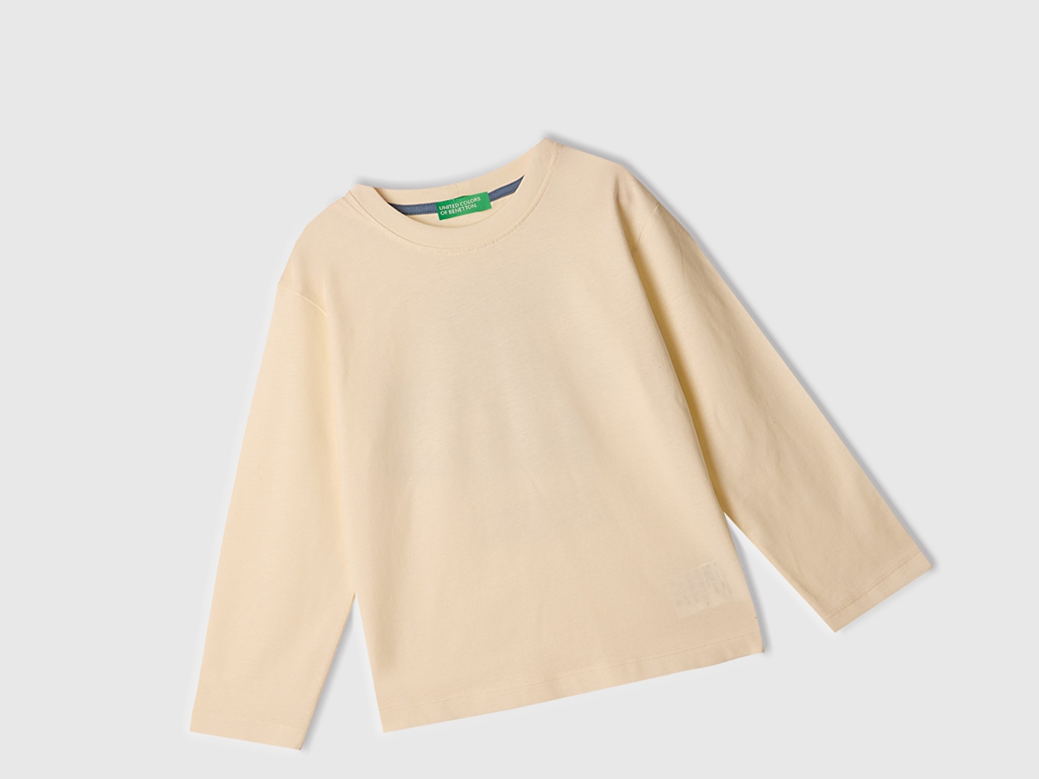 Benetton Erkek Bebek Ekru Önü Baskılı Bisiklet Yaka Uzun Kollu T-Shirt