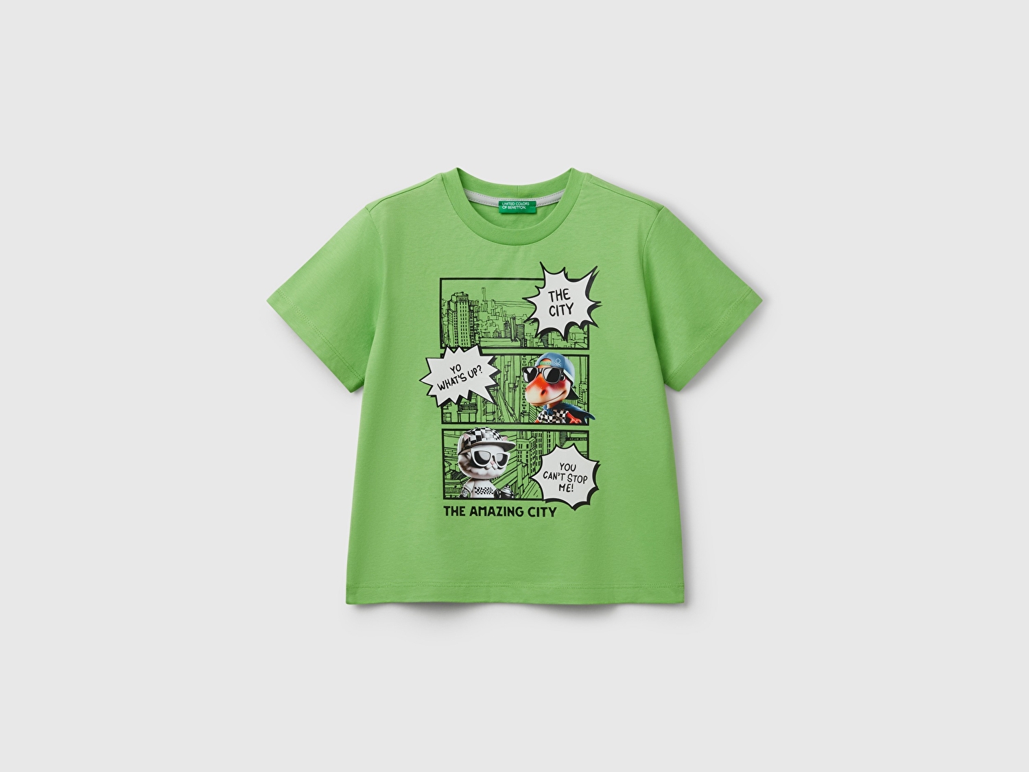 Benetton Erkek Bebek Fıstık Yeşili Fotoğraf Baskılı Bisiklet Yaka T-Shirt