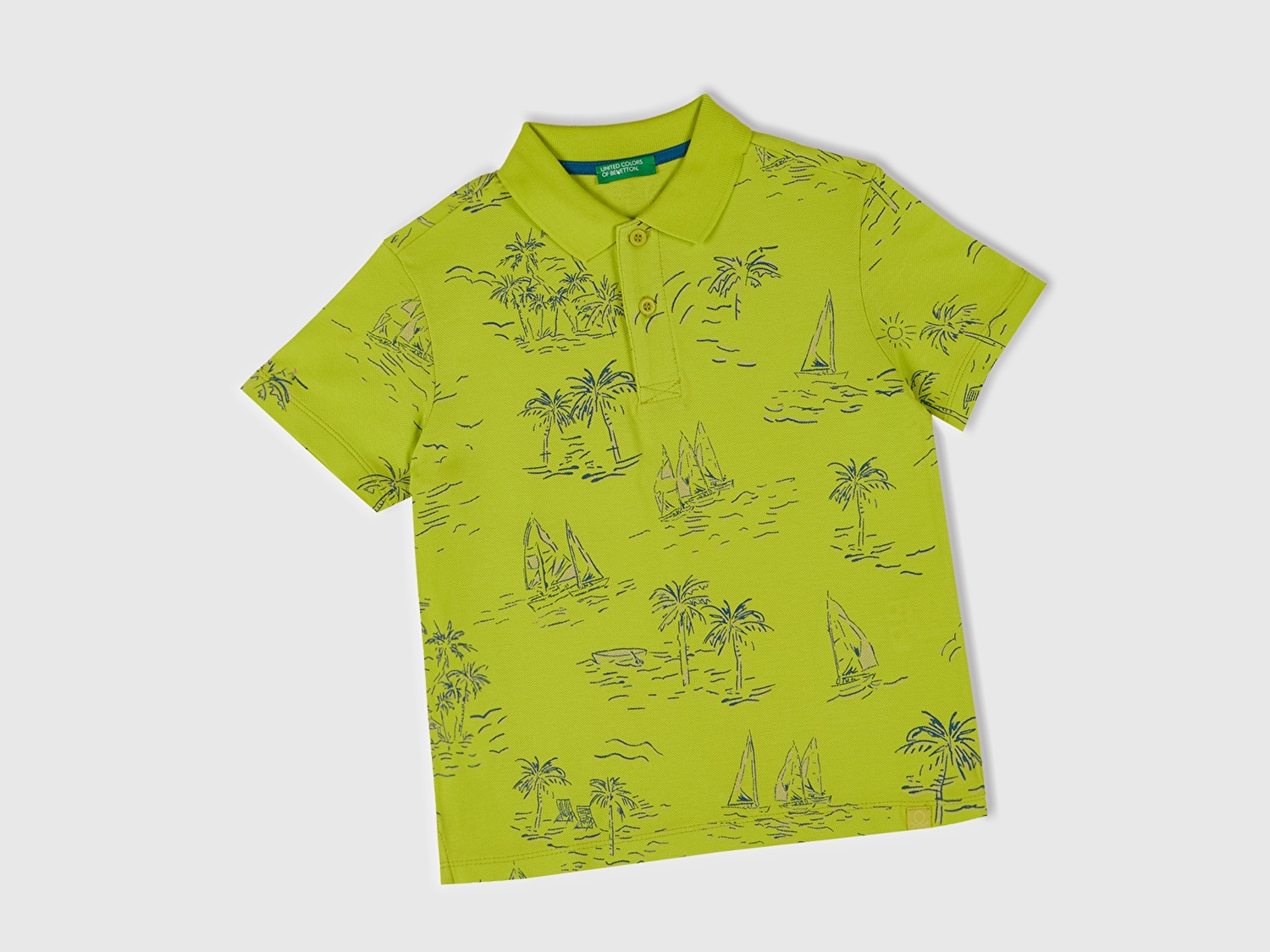 Benetton Erkek Çocuk Sarı Desenli Logo Etiketli Polo T-Shirt