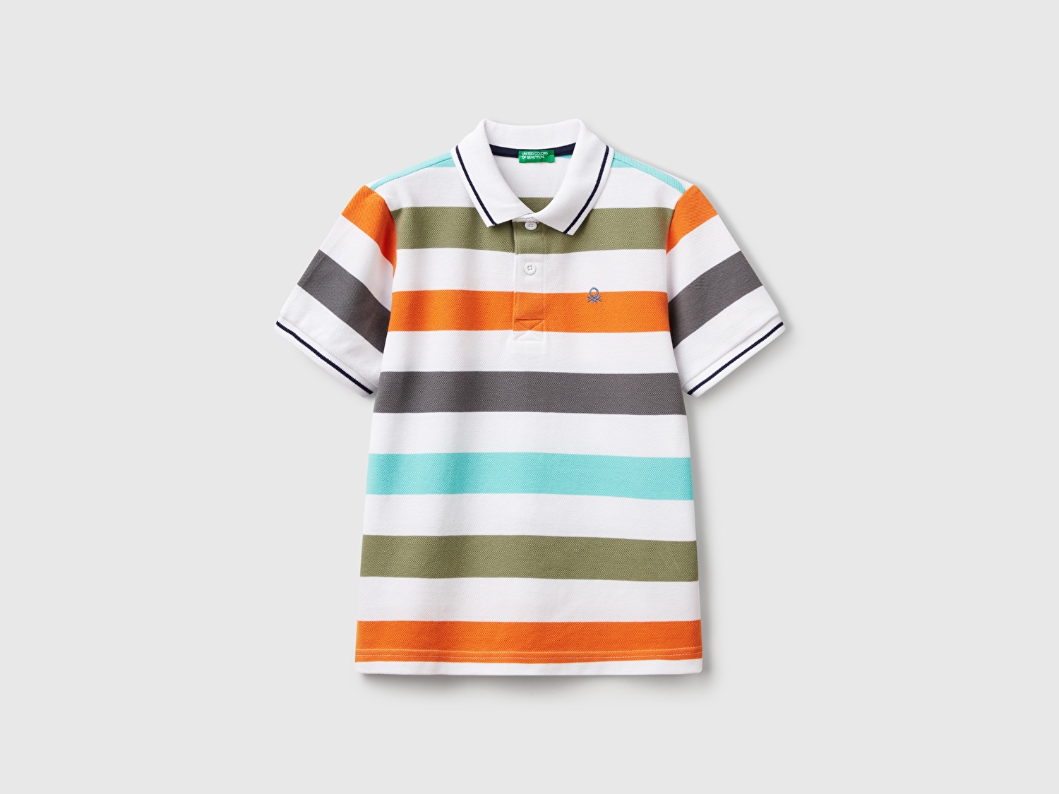 Benetton Erkek Çocuk Turuncu Mix Çizgili Logo İşlemeli Polo T-Shirt