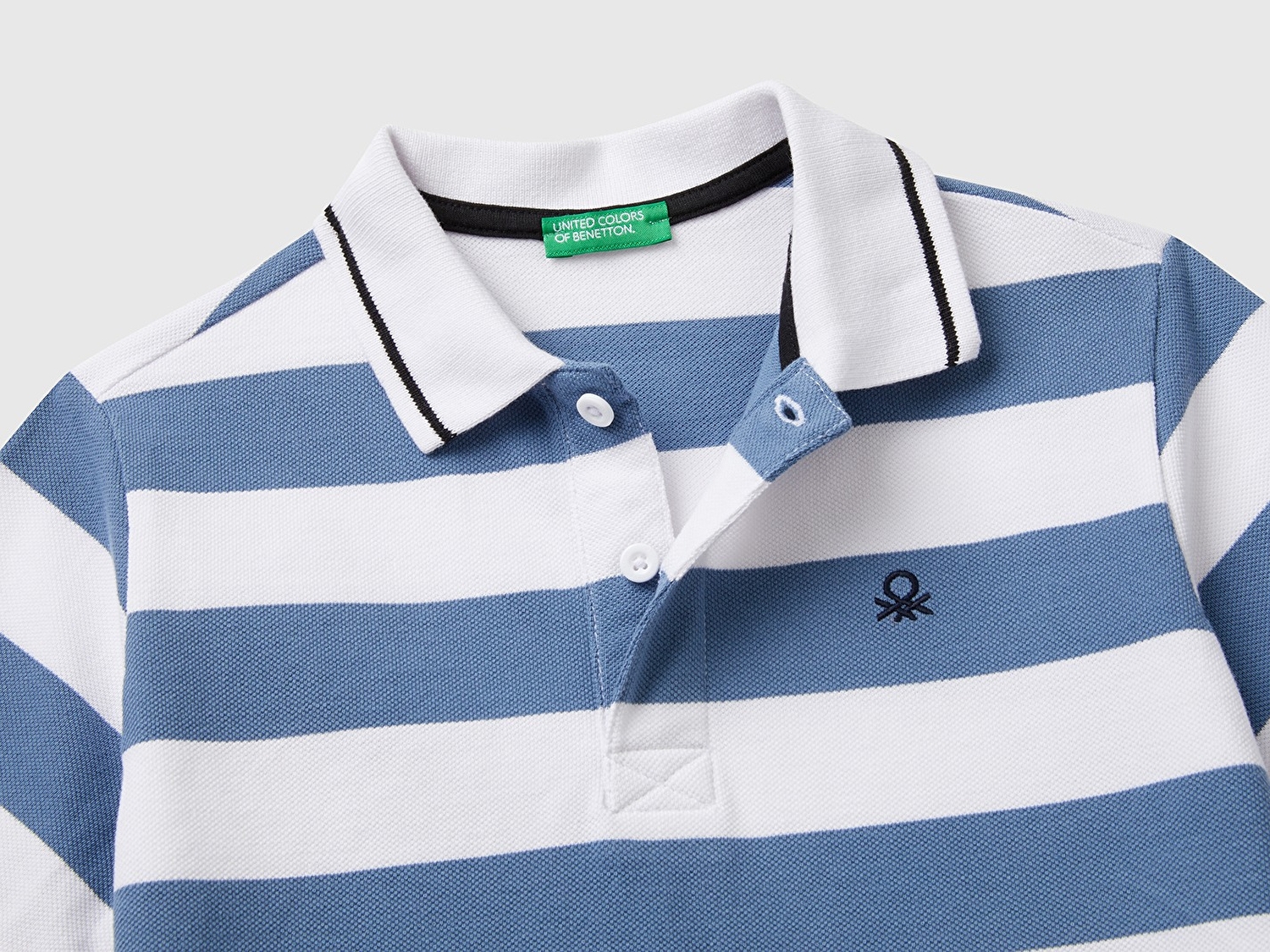 Benetton Erkek Çocuk Mavi Mix Çizgili Logo İşlemeli Polo T-Shirt