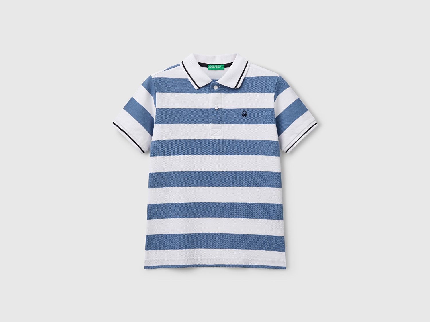 Benetton Erkek Çocuk Mavi Mix Çizgili Logo İşlemeli Polo T-Shirt