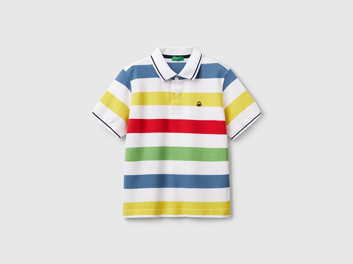 Benetton Erkek Çocuk Renkli Mix Çizgili Logo İşlemeli Polo T-Shirt