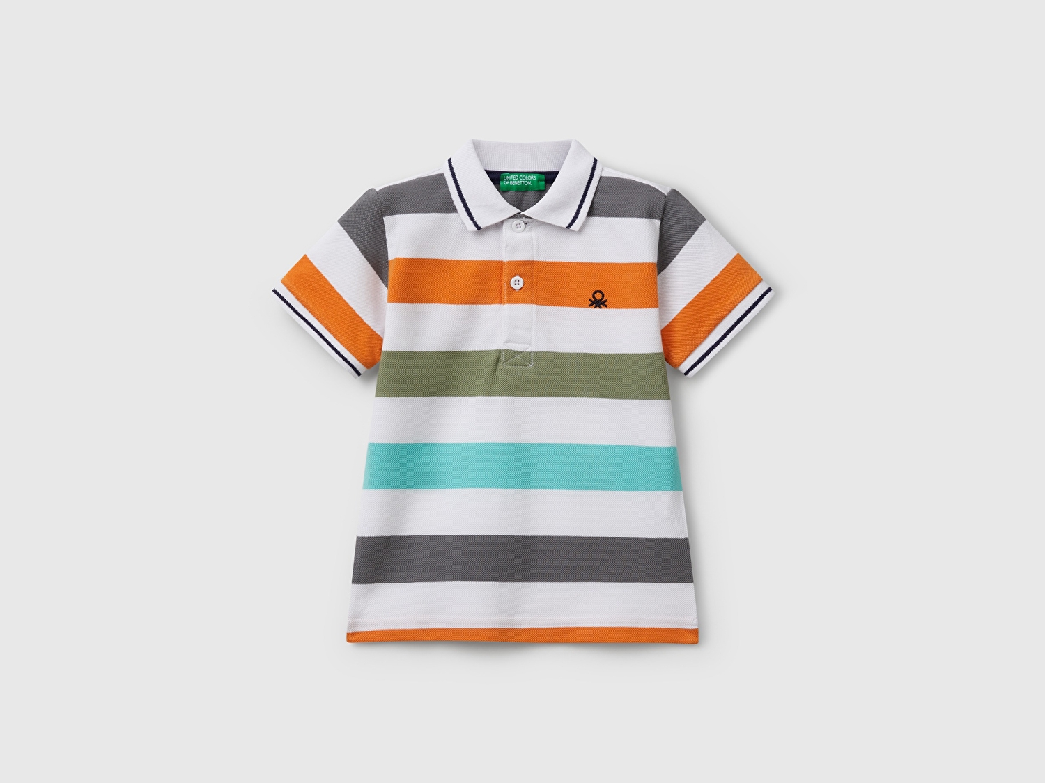 Benetton Erkek Bebek Turuncu Mix Çizgili Logo İşlemeli Polo T-Shirt