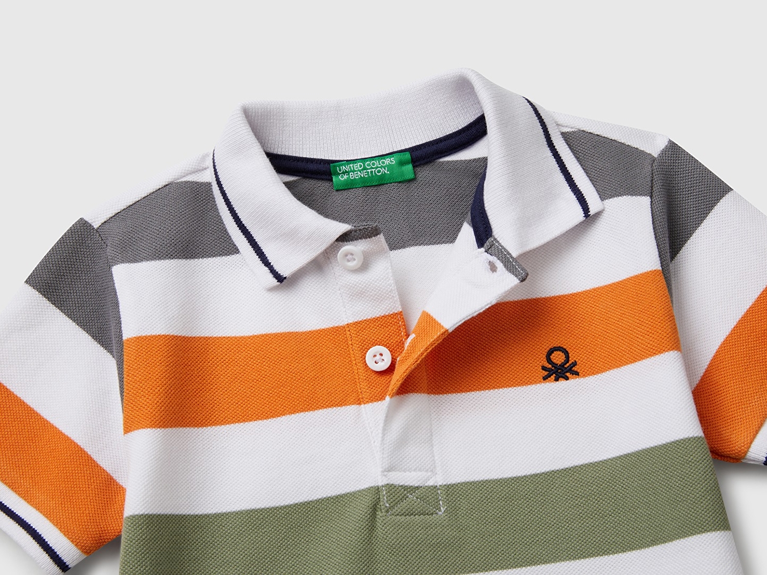 Benetton Erkek Bebek Turuncu Mix Çizgili Logo İşlemeli Polo T-Shirt