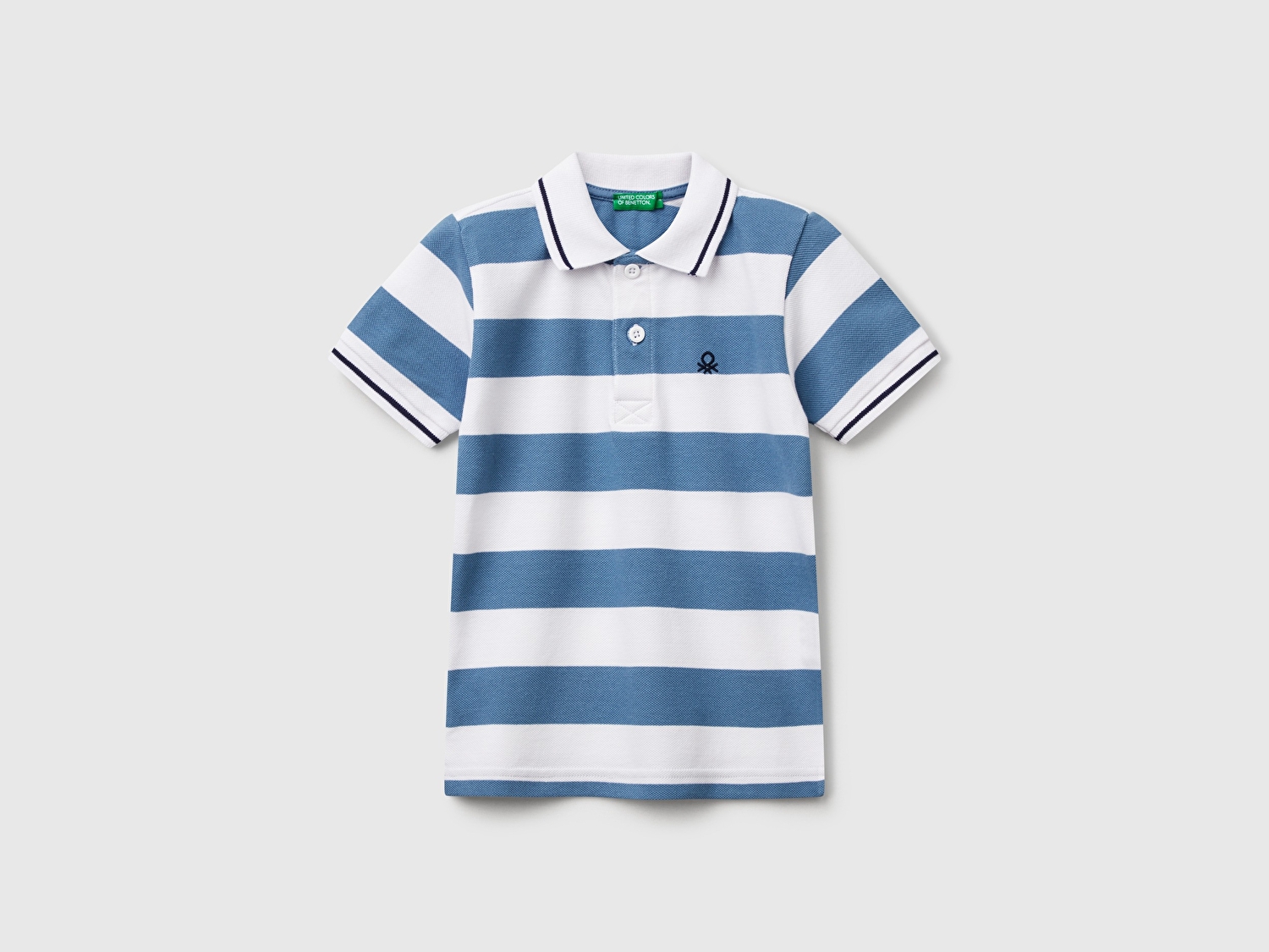 Benetton Erkek Bebek Mavi Mix Çizgili Logo İşlemeli Polo T-Shirt