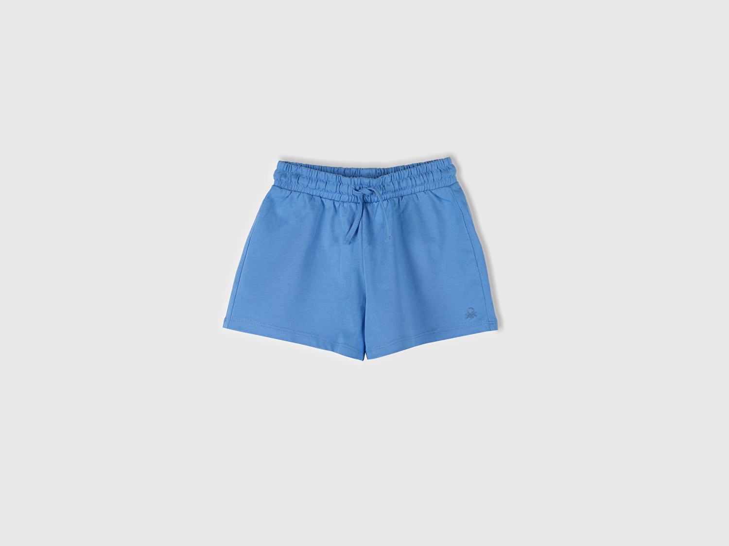 Benetton Kız Bebek Mavi Logo İşlemeli Beli İpli Şort