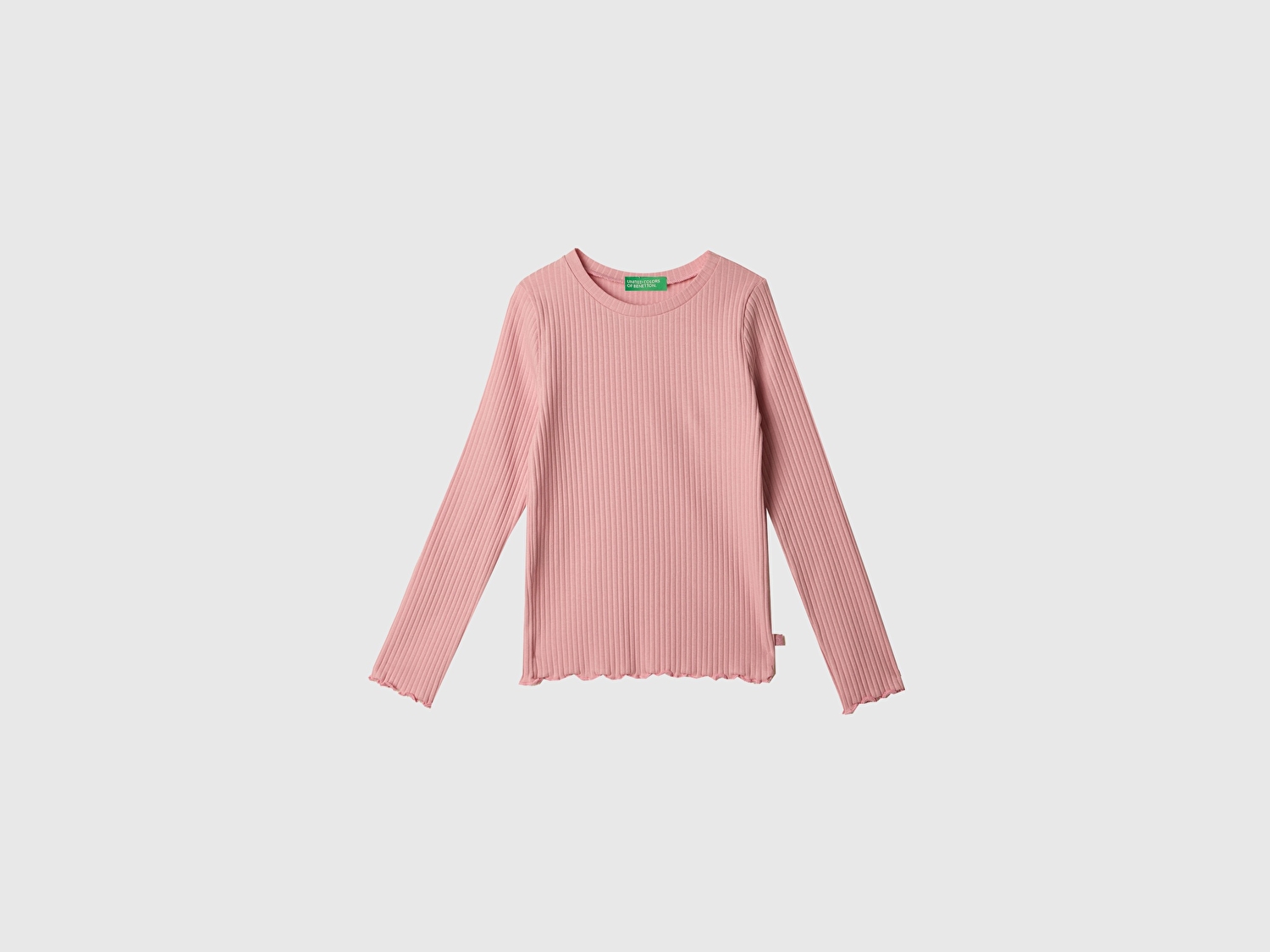 Benetton Kız Çocuk Pembe Logo Etiketli Ribanalı Uzun Kollu T-Shirt
