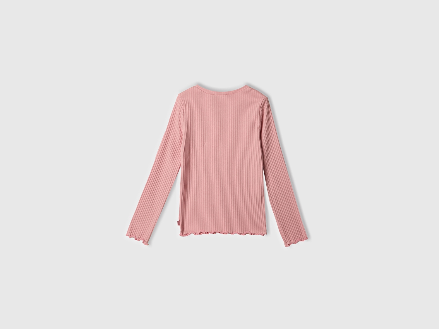Benetton Kız Çocuk Pembe Logo Etiketli Ribanalı Uzun Kollu T-Shirt