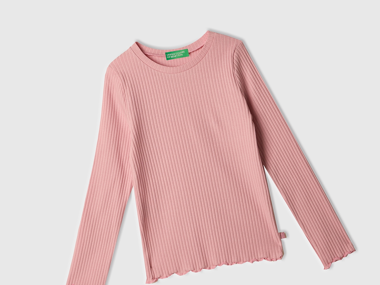 Benetton Kız Çocuk Pembe Logo Etiketli Ribanalı Uzun Kollu T-Shirt