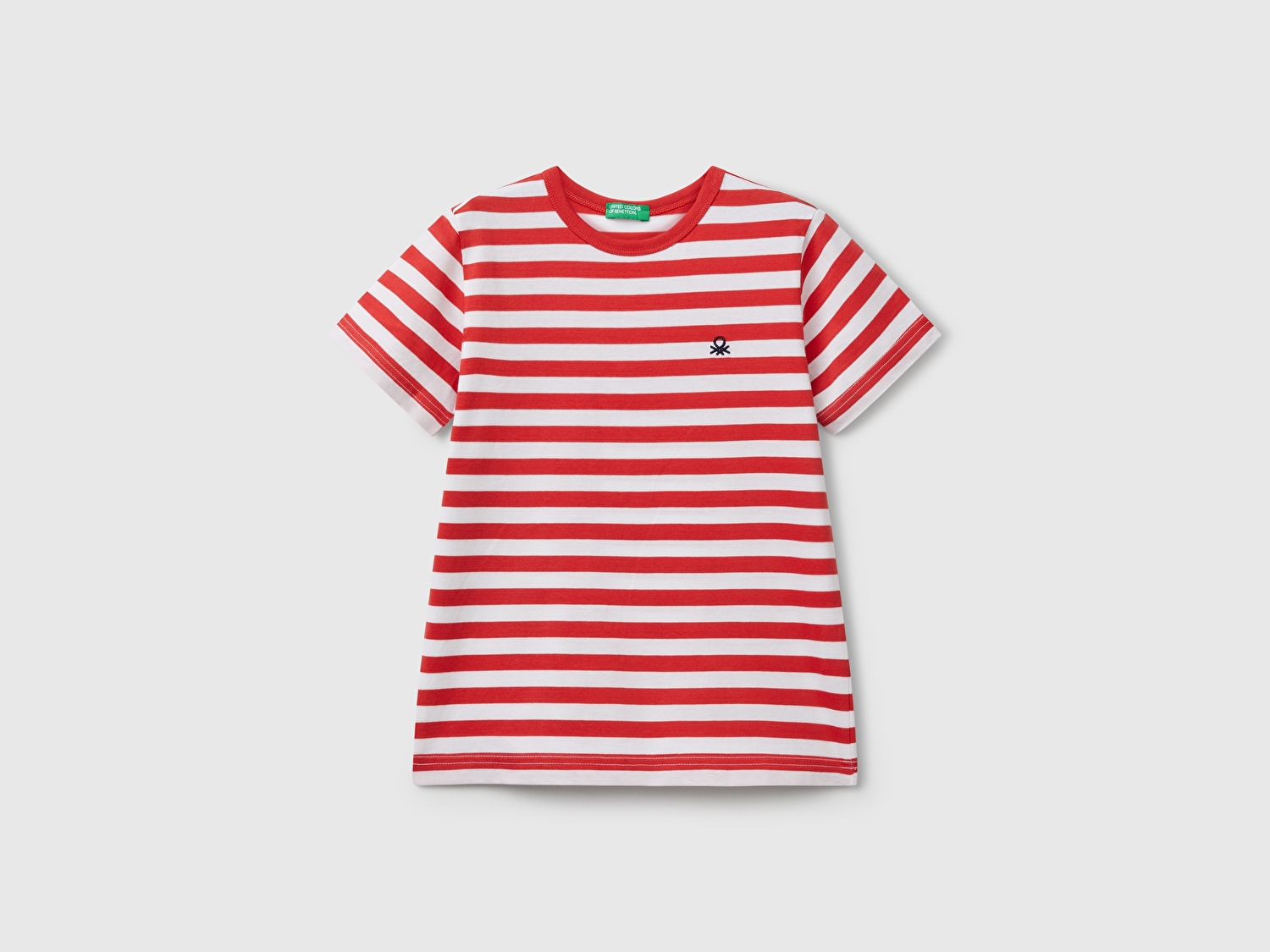 Benetton Erkek Çocuk Kırmızı Çizgili Önü Logo İşlemeli T-Shirt