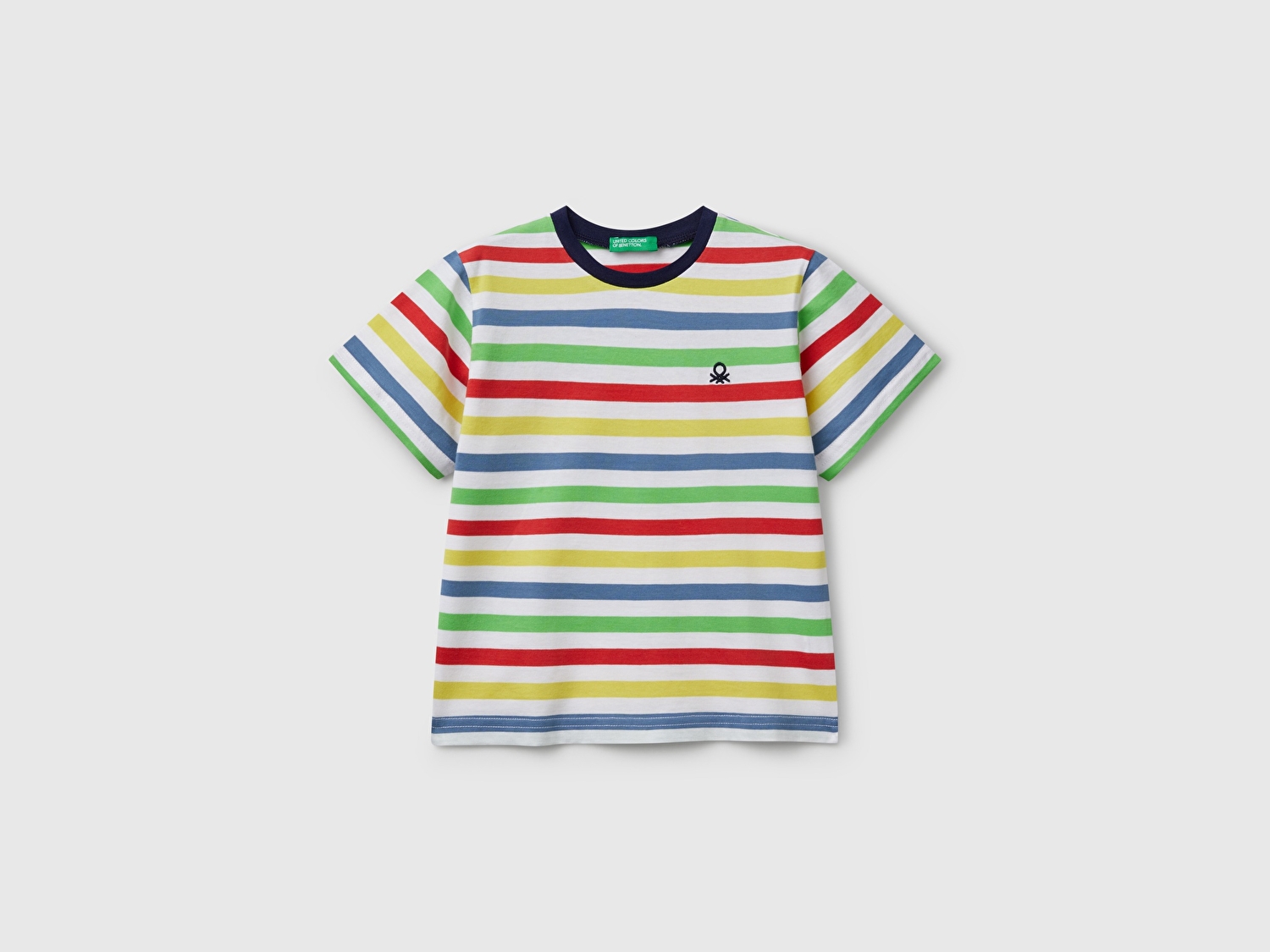 Benetton Erkek Bebek Renkli Mix Çizgili Önü Logo İşlemeli T-Shirt