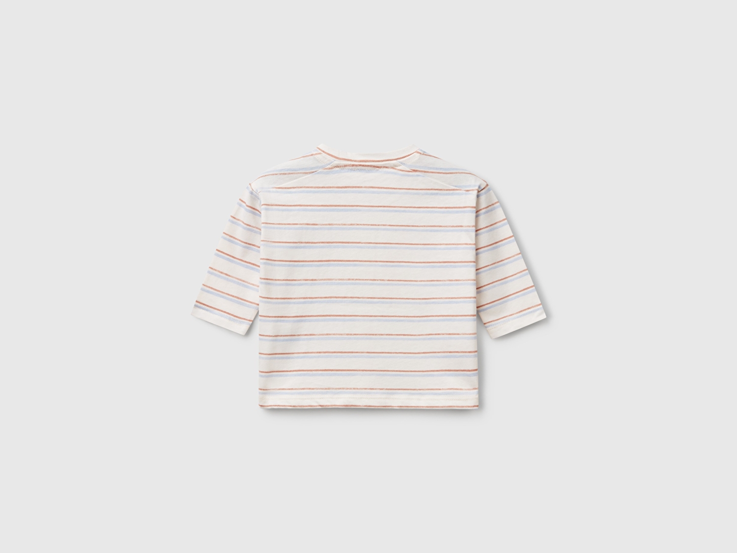 Benetton Bebek Ekru Tamamı Desenli Logo Detaylı Omzu Çıtçıtlı Uzun Kollu T-Shirt