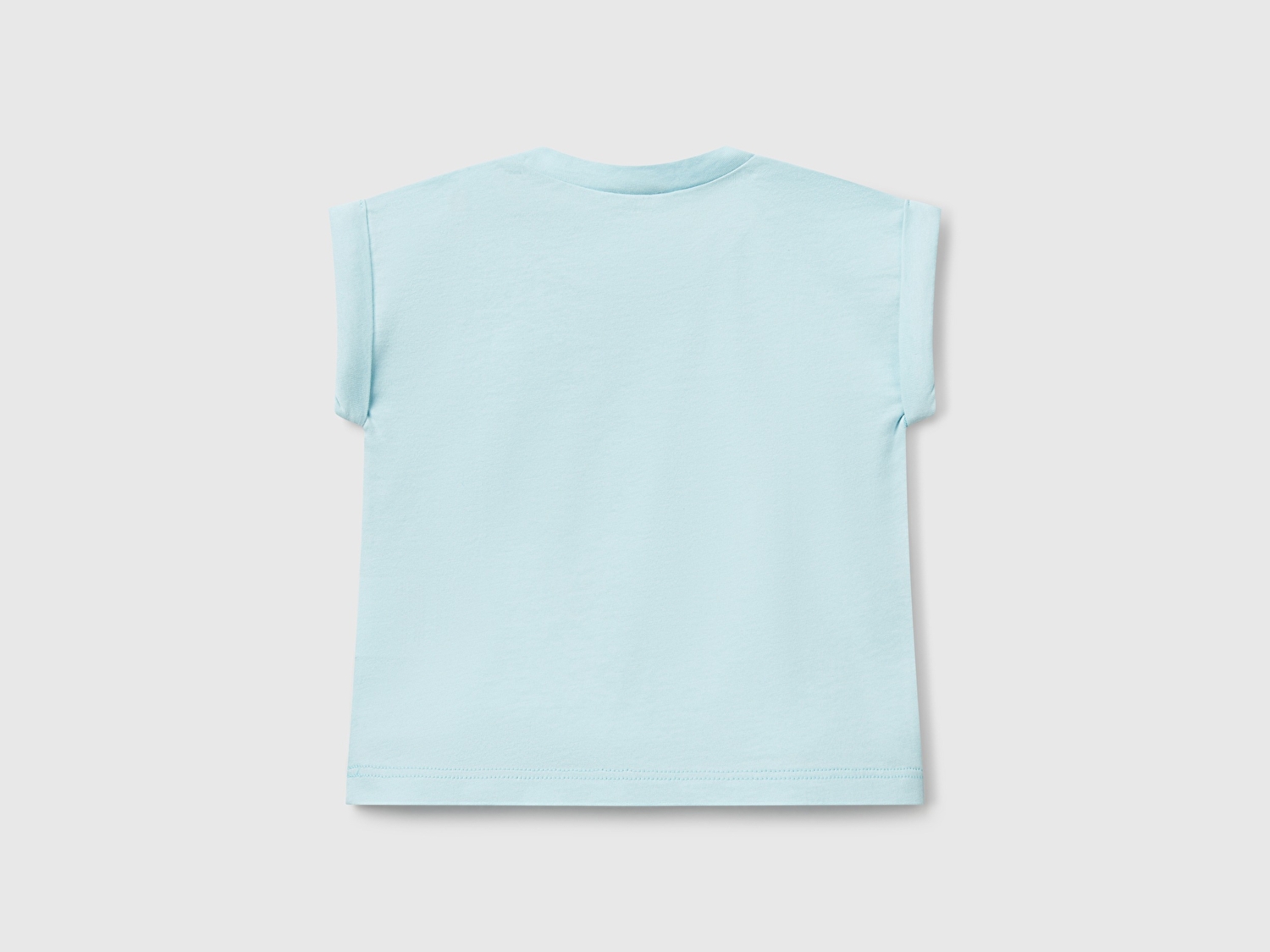 Benetton Bebek Turkuaz Önü Baskılı Manşetli T-Shirt