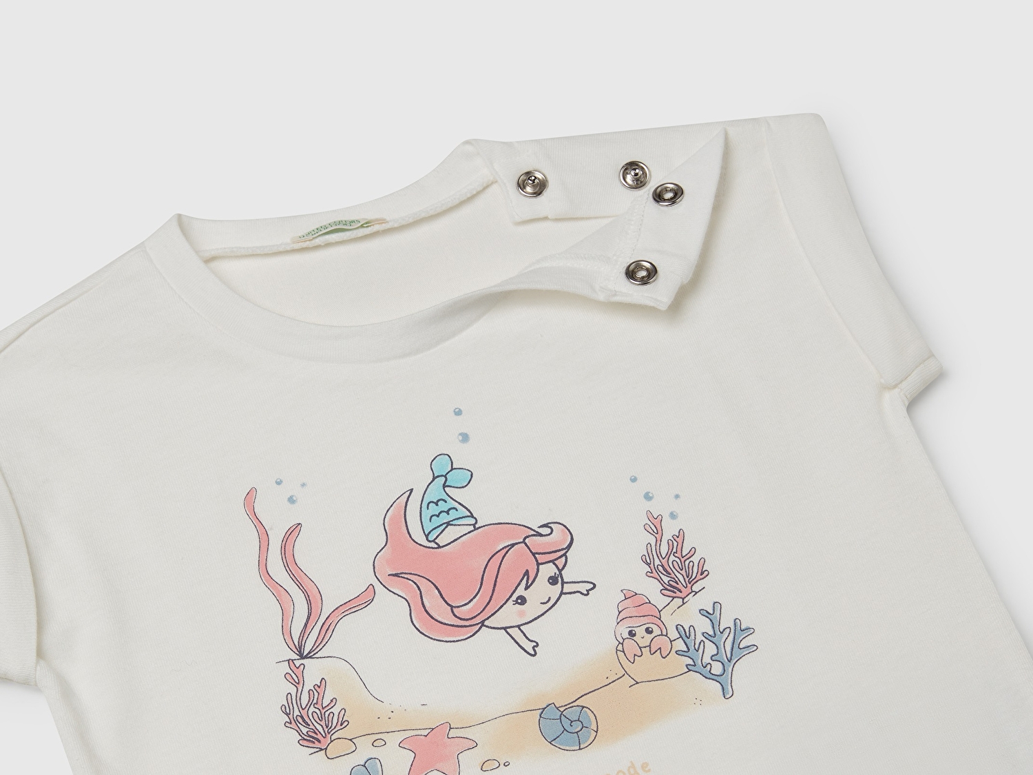 Benetton Bebek Beyaz Önü Baskılı Manşetli T-Shirt
