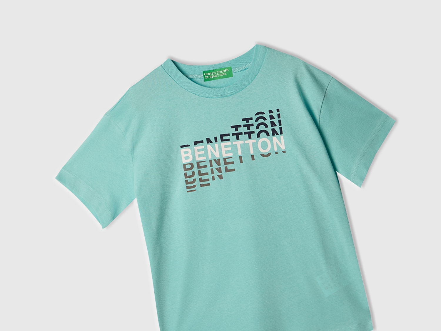 Benetton Erkek Çocuk Su Yeşili Benetton Logo Baskılı T-Shirt