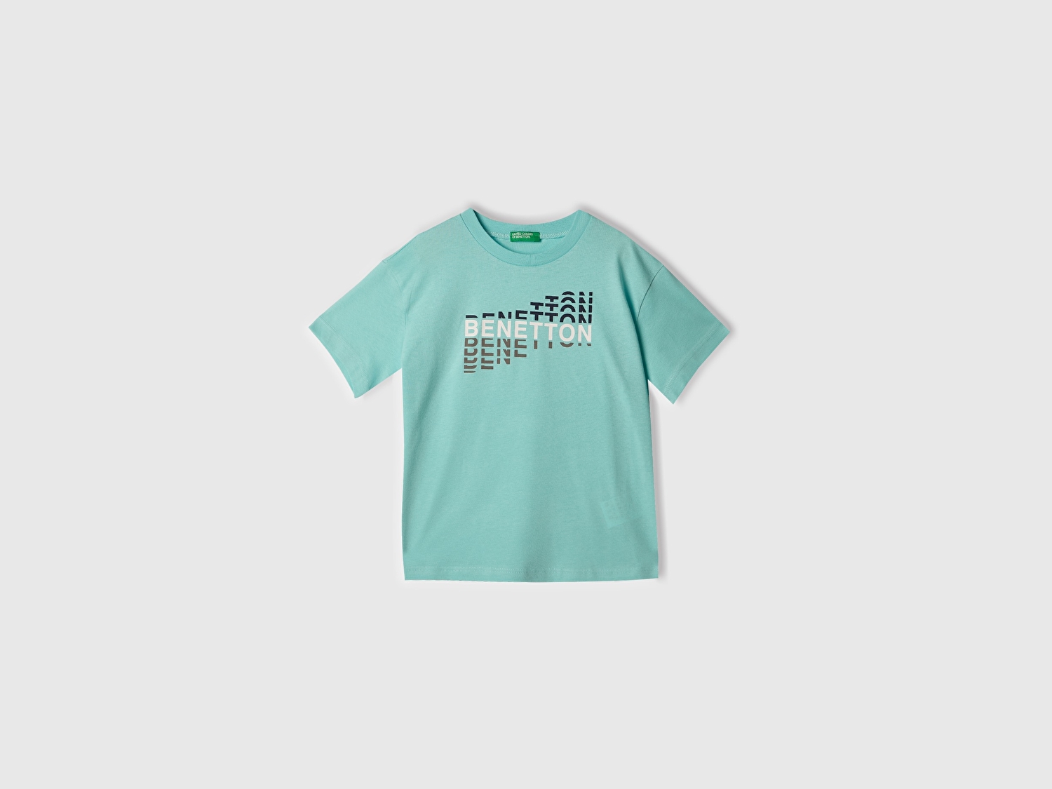 Benetton Erkek Çocuk Su Yeşili Benetton Logo Baskılı T-Shirt
