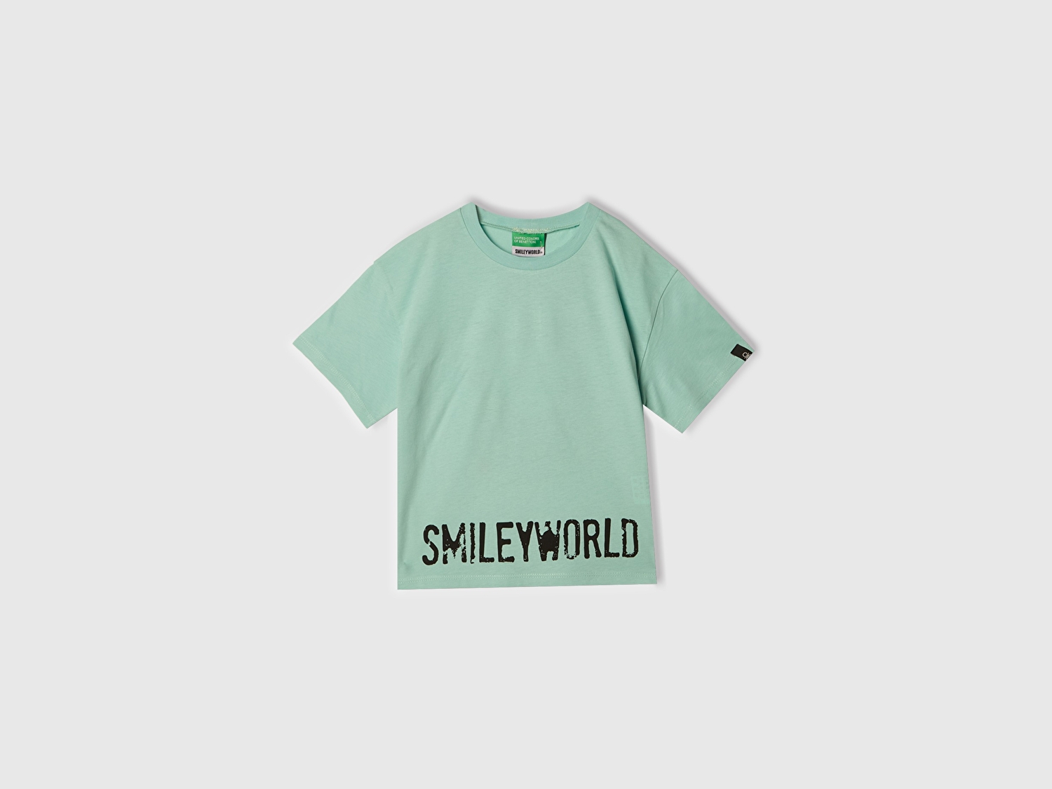Benetton Kız Çocuk Su Yeşili Smiley World Baskılı Logo Etiketli T-Shirt