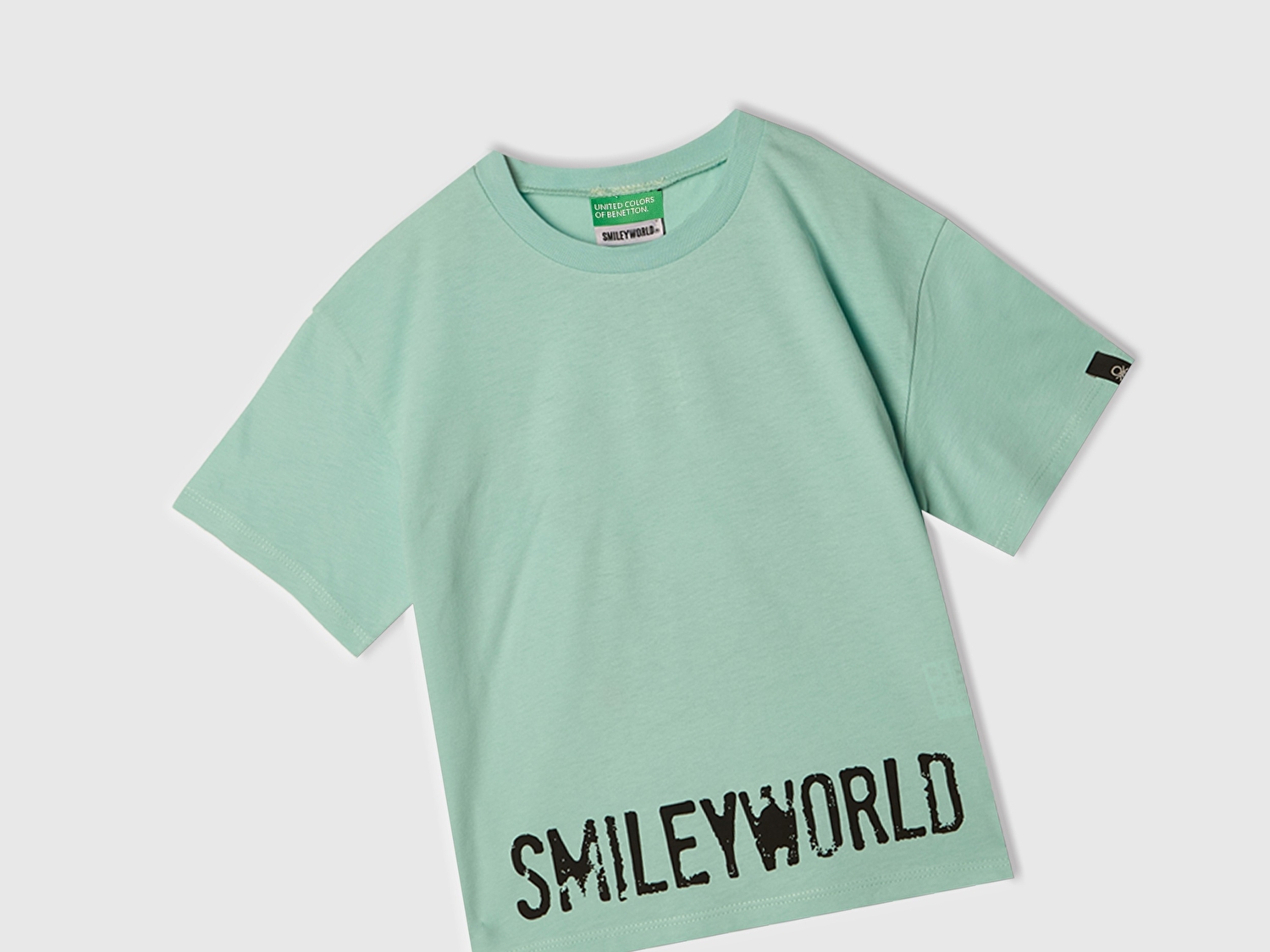 Benetton Kız Çocuk Su Yeşili Smiley World Baskılı Logo Etiketli T-Shirt