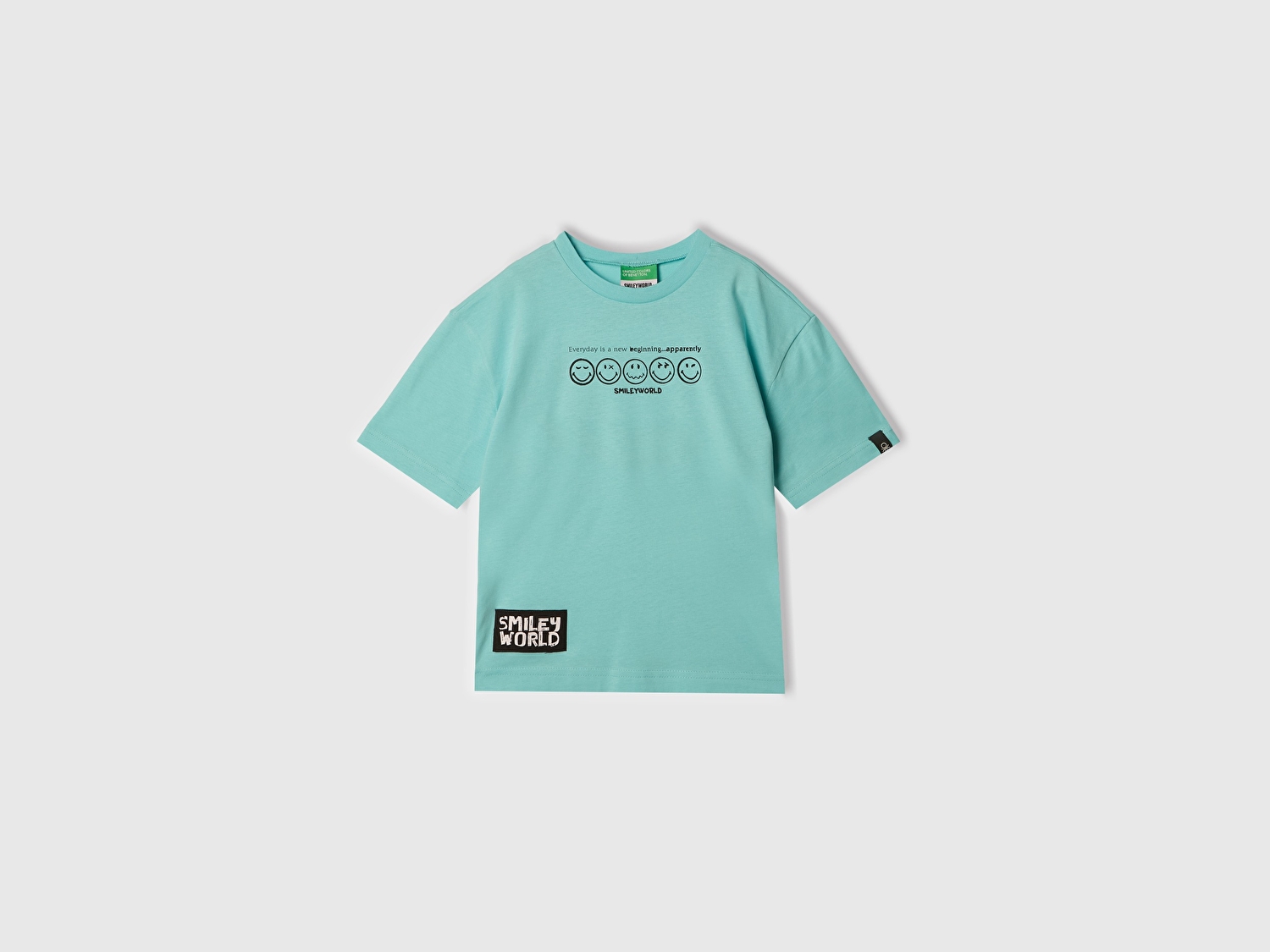 Benetton Erkek Çocuk Su Yeşili Smiley World Baskılı Logo Etiketli T-Shirt