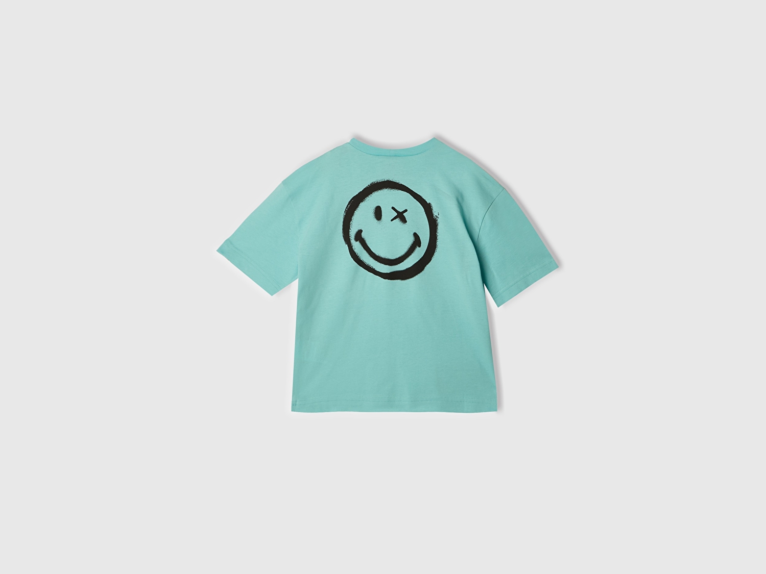 Benetton Erkek Çocuk Su Yeşili Smiley World Baskılı Logo Etiketli T-Shirt