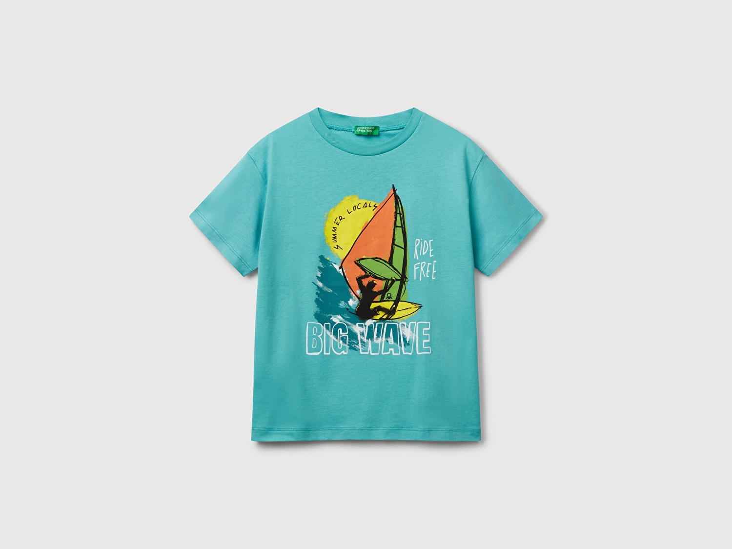 Benetton Erkek Çocuk Mint Yeşili Slogan Baskılı T-Shirt