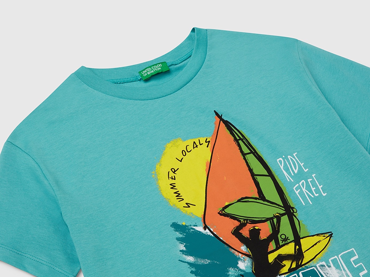 Benetton Erkek Çocuk Mint Yeşili Slogan Baskılı T-Shirt