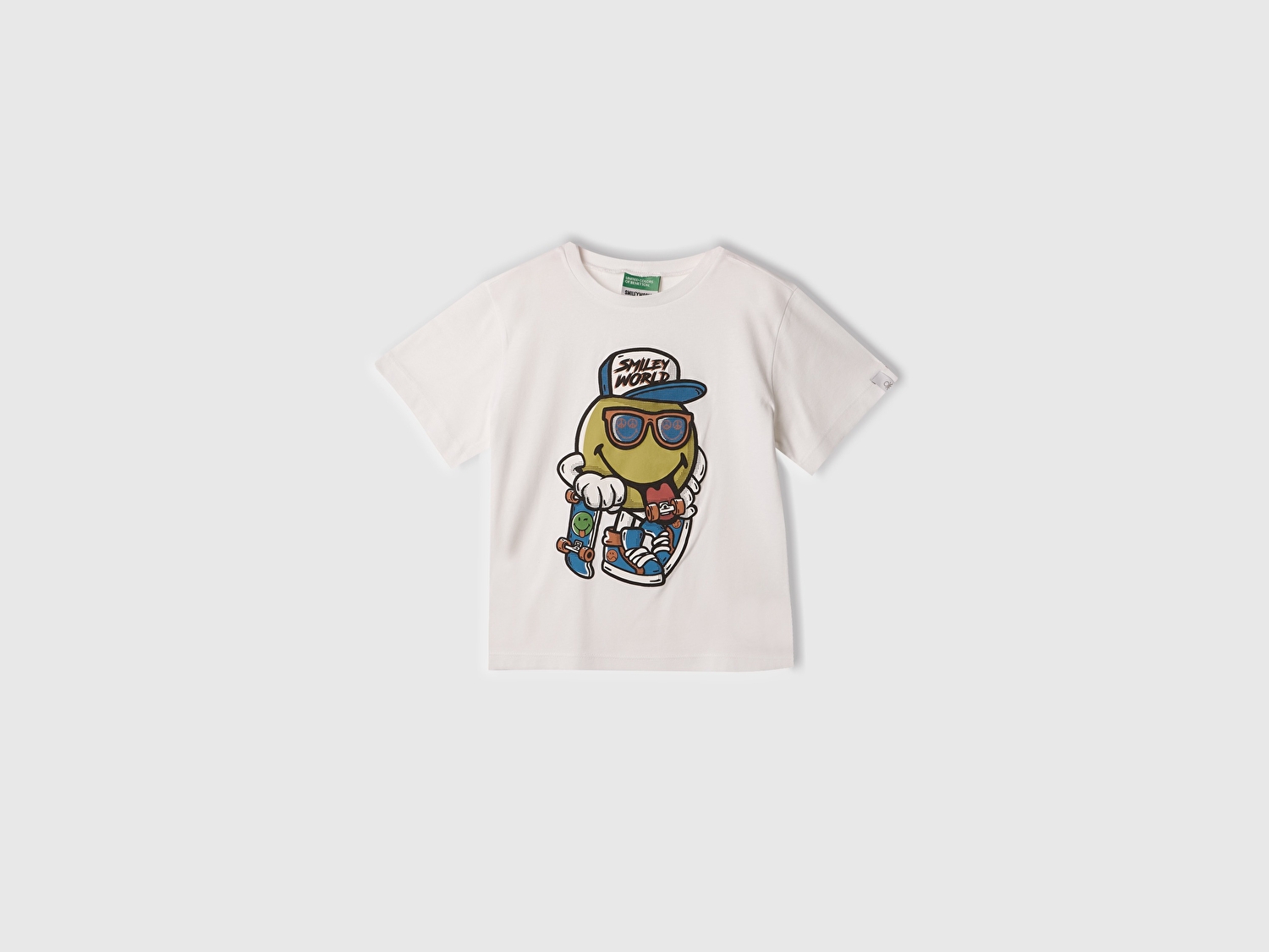 Benetton Erkek Bebek Beyaz Smiley World Baskılı Logo Etiketli T-Shirt