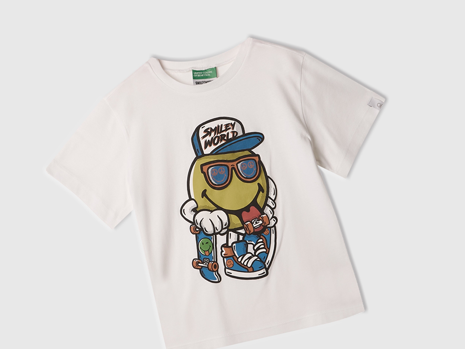 Benetton Erkek Bebek Beyaz Smiley World Baskılı Logo Etiketli T-Shirt