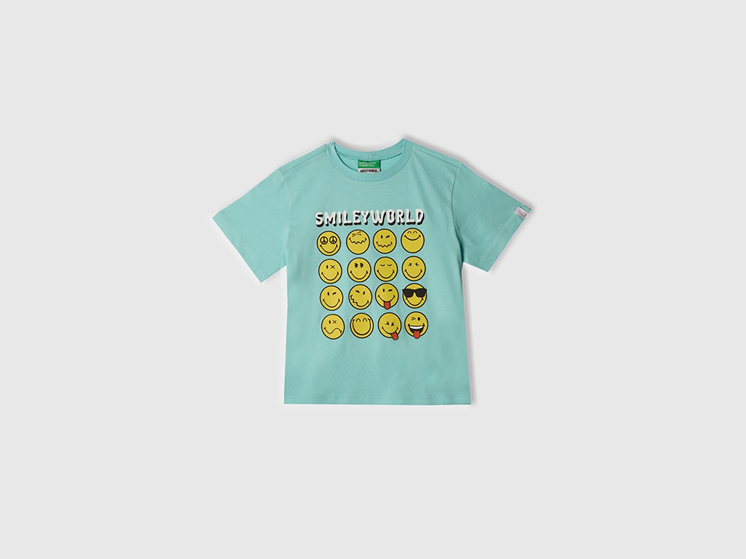 Benetton Erkek Bebek Su Yeşili Smiley World Baskılı Logo Etiketli T-Shirt