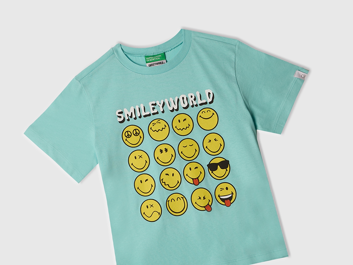 Benetton Erkek Bebek Su Yeşili Smiley World Baskılı Logo Etiketli T-Shirt