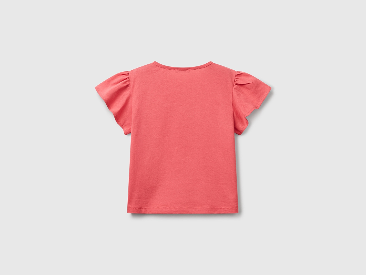 Benetton Kız Bebek Fuşya Nakışlı ve Baskılı Kolu Fırfırlı Regular Fit T-Shirt