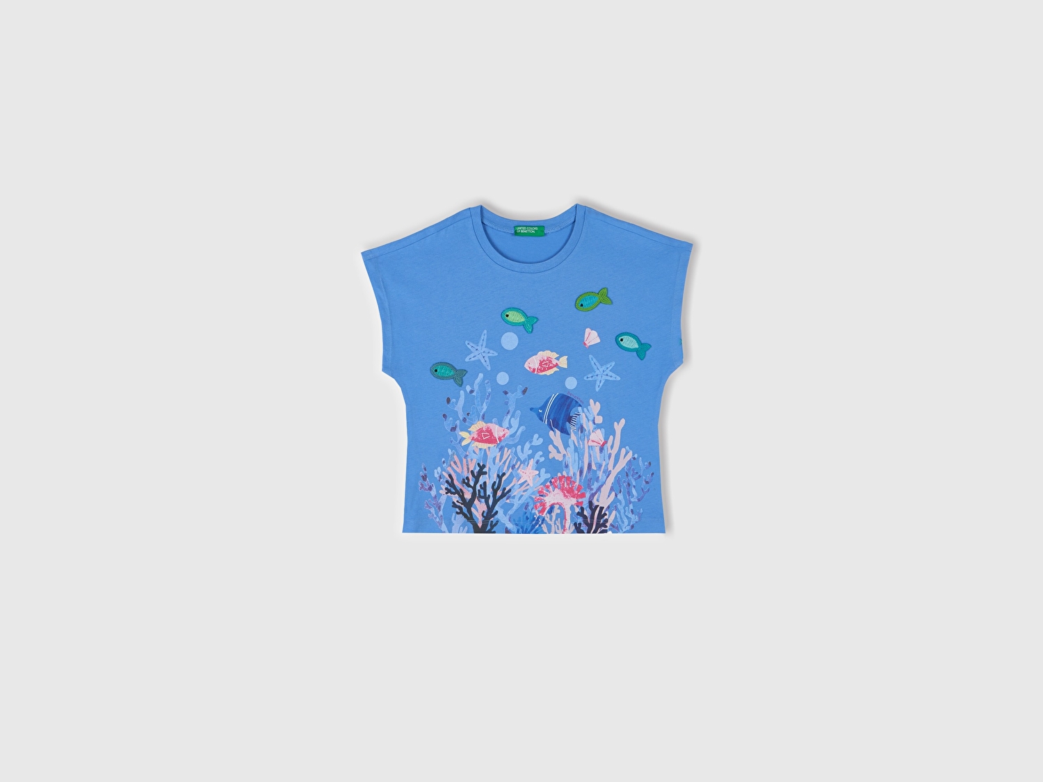 Benetton Kız Bebek Mavi Kroşe Detaylı Kimono Kollu T-Shirt