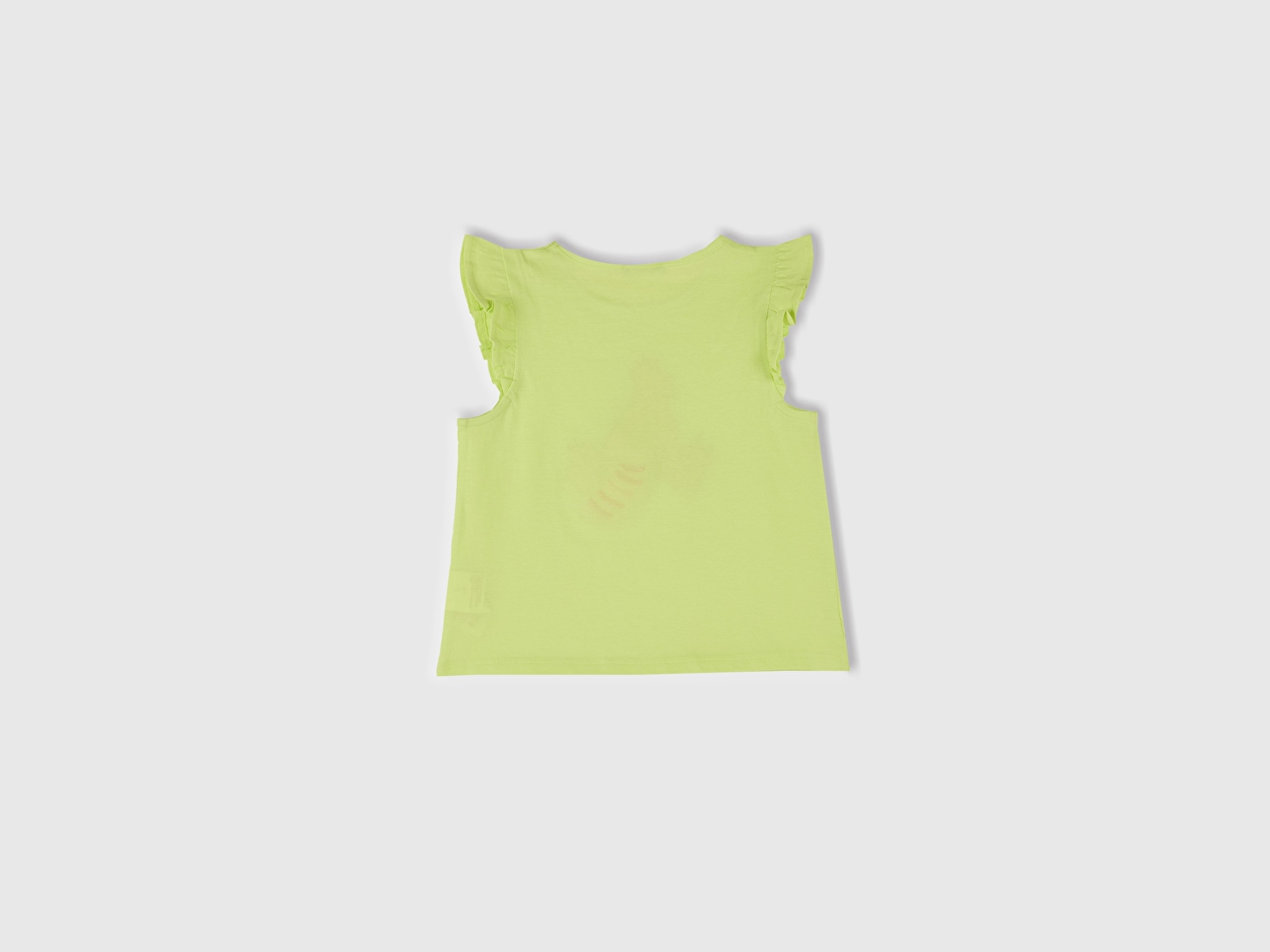 Benetton Kız Bebek Sarı Önü Baskılı Pile Kollu T-Shirt
