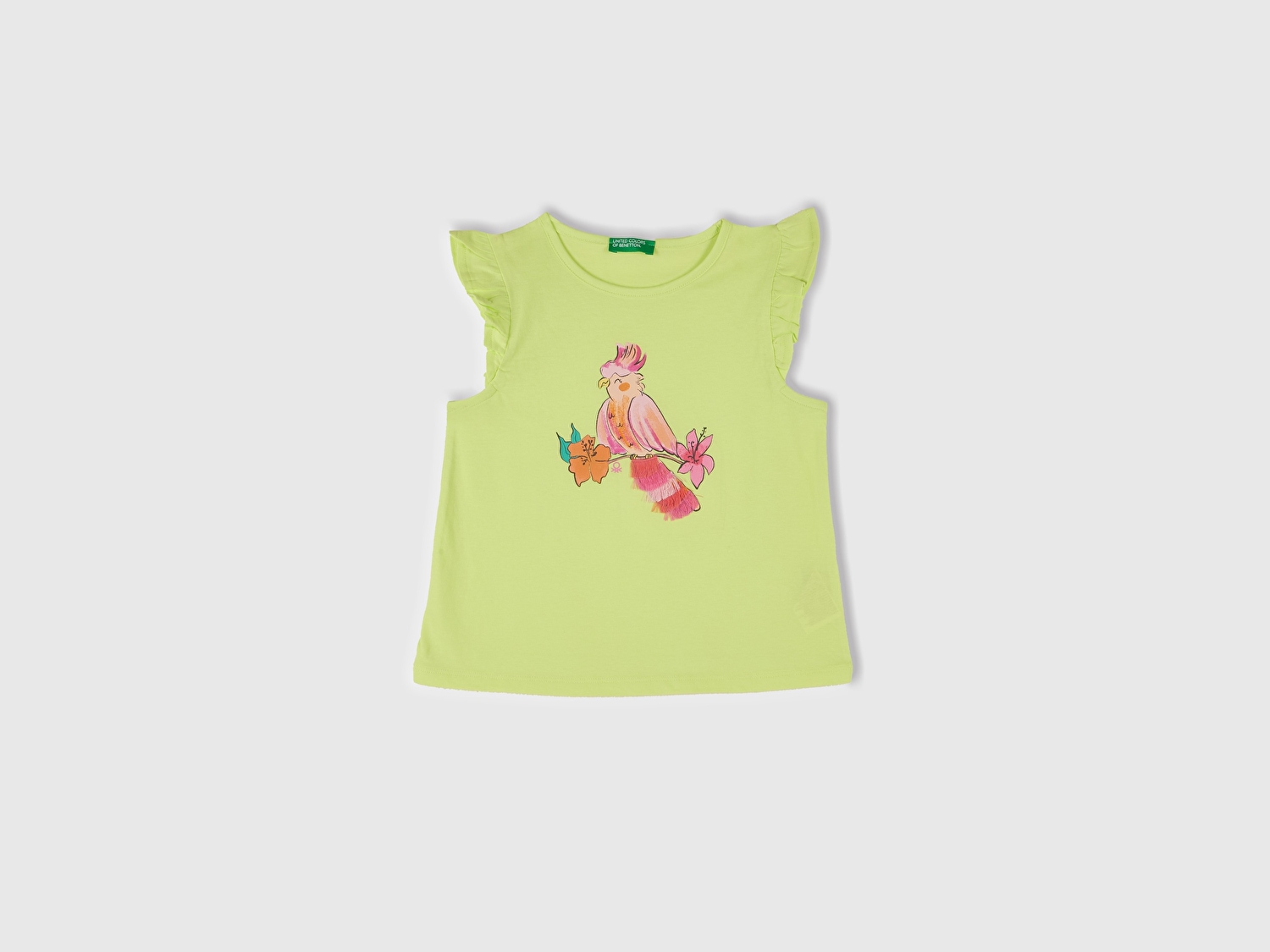 Benetton Kız Bebek Sarı Önü Baskılı Pile Kollu T-Shirt