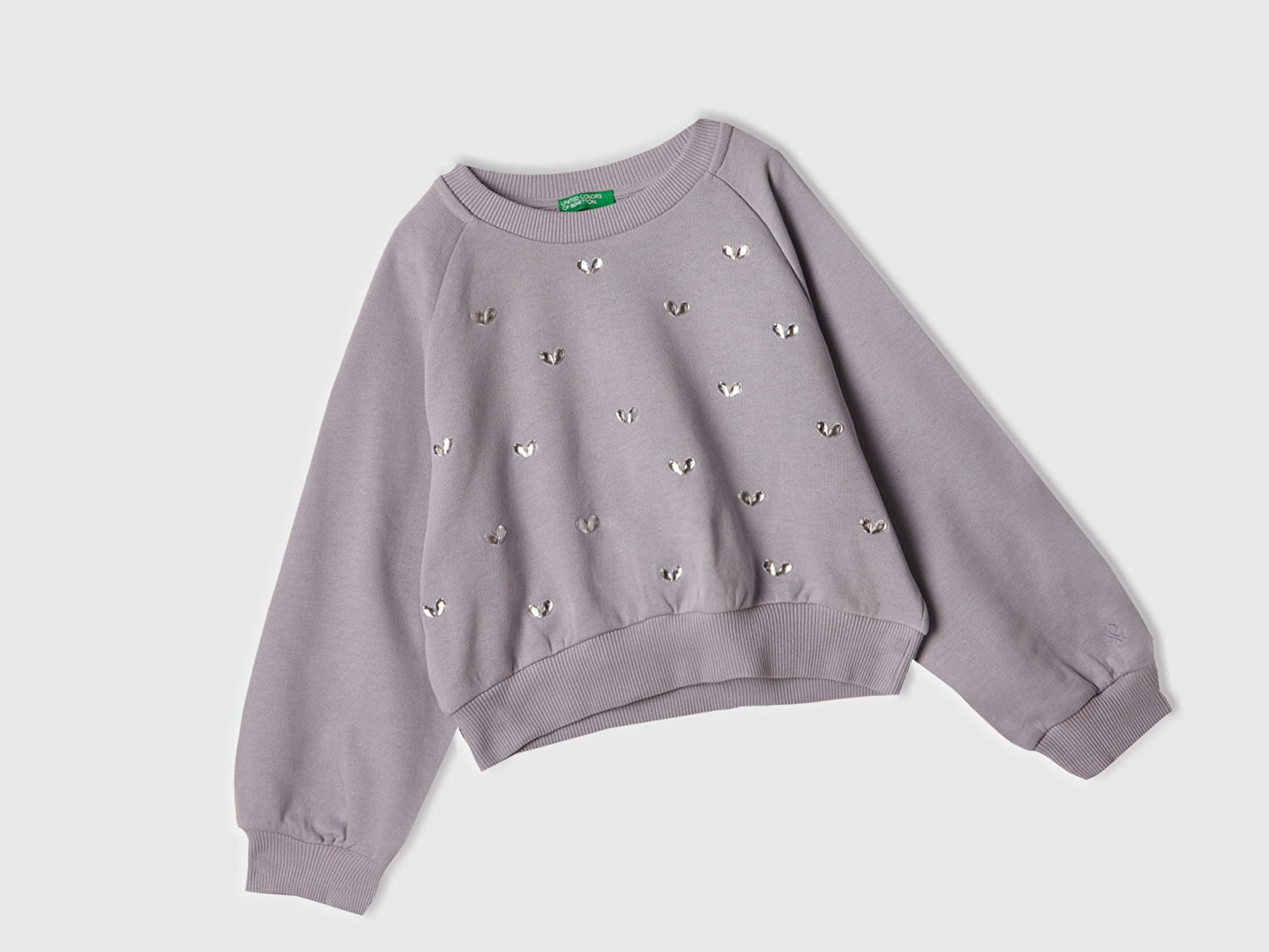 Benetton Kız Çocuk Lila Önü Taş Detaylı Ribanalı Bisiklet Yaka Sweatshirt