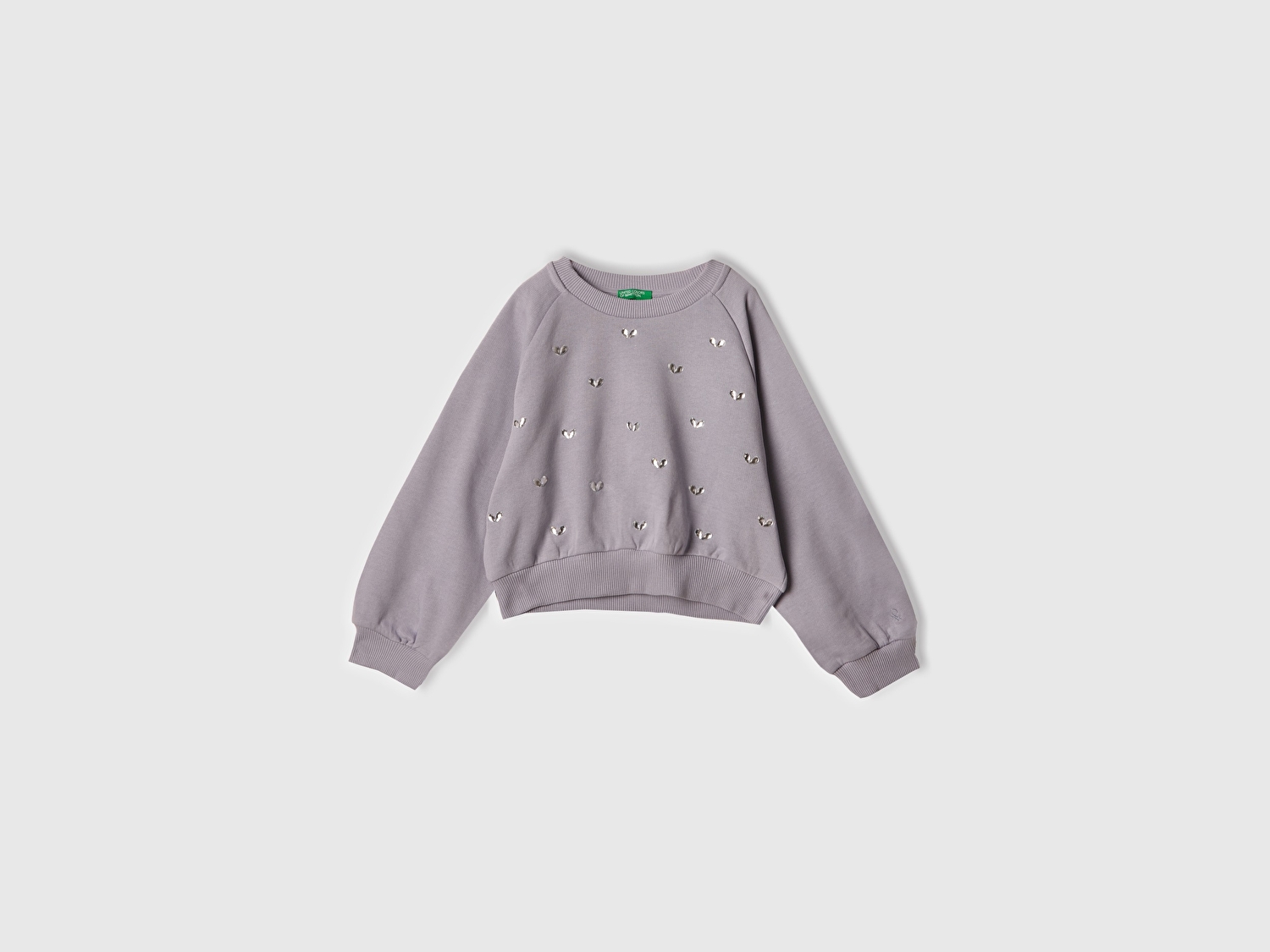 Benetton Kız Çocuk Lila Önü Taş Detaylı Ribanalı Bisiklet Yaka Sweatshirt