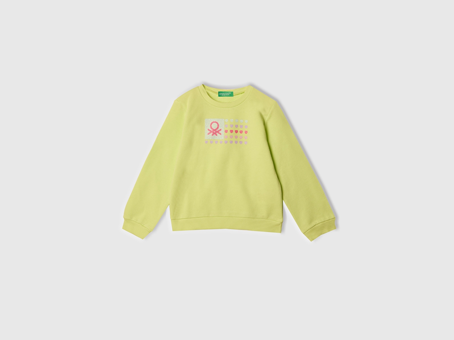 Benetton Kız Bebek Sarı Simli Benetton Logo Baskılı Bisiklet Yaka Sweatshirt
