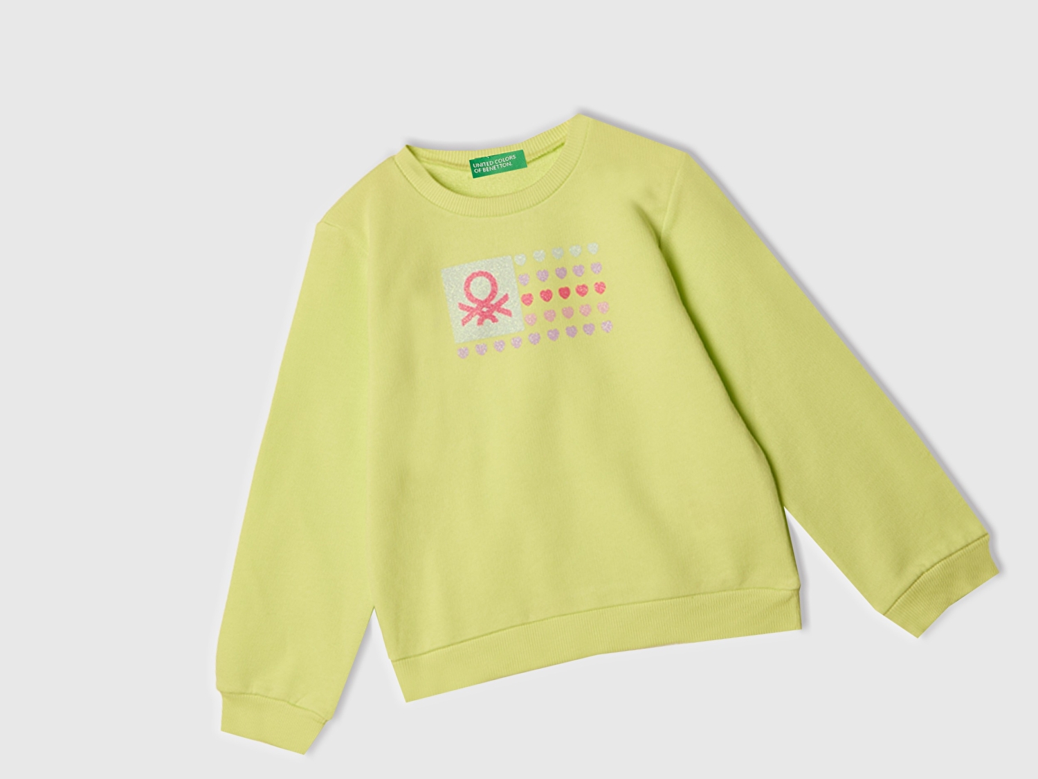 Benetton Kız Bebek Sarı Simli Benetton Logo Baskılı Bisiklet Yaka Sweatshirt