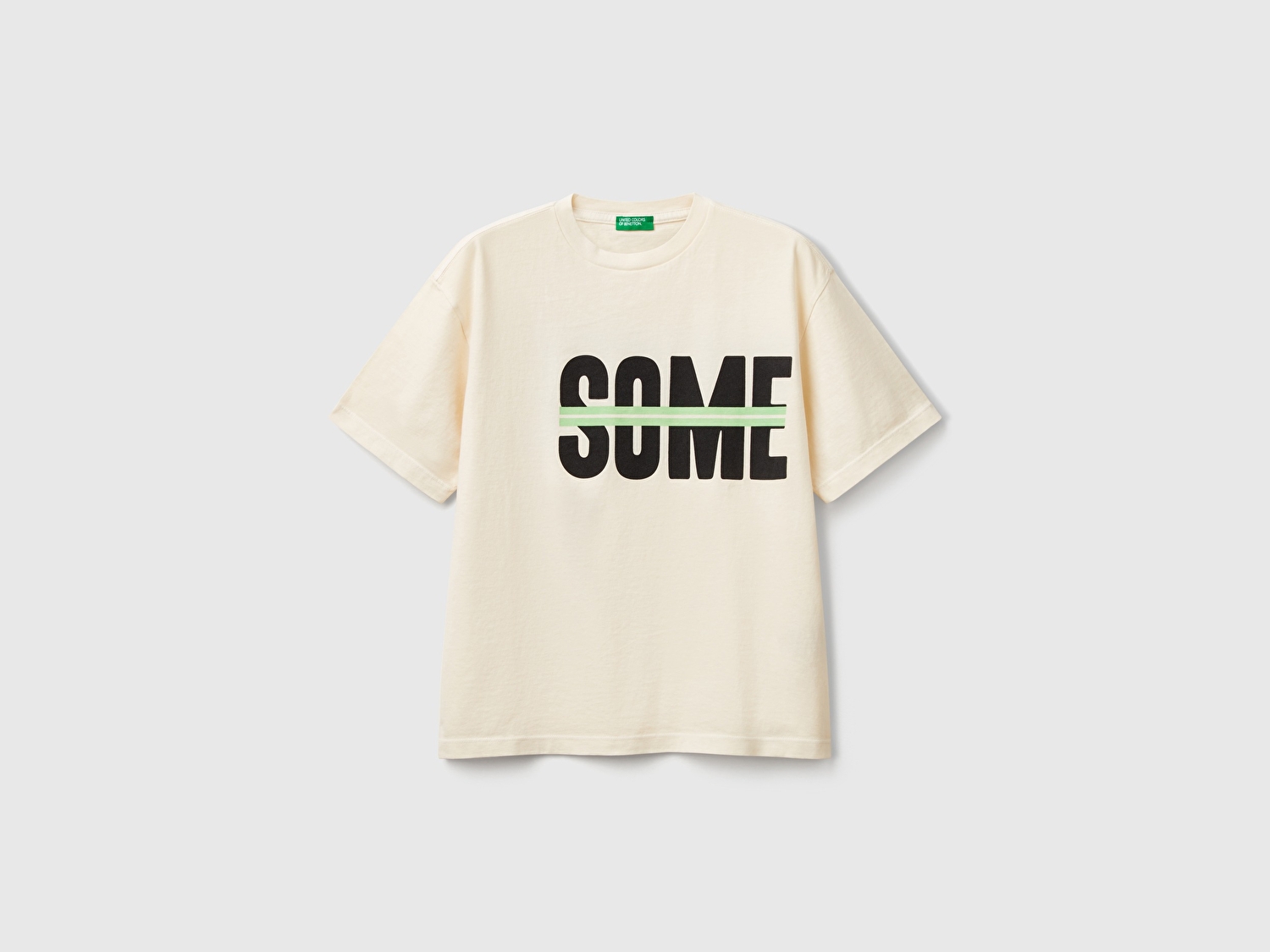 Benetton Erkek Çocuk Ekru Slogan Baskılı Soluk Efektli T-Shirt