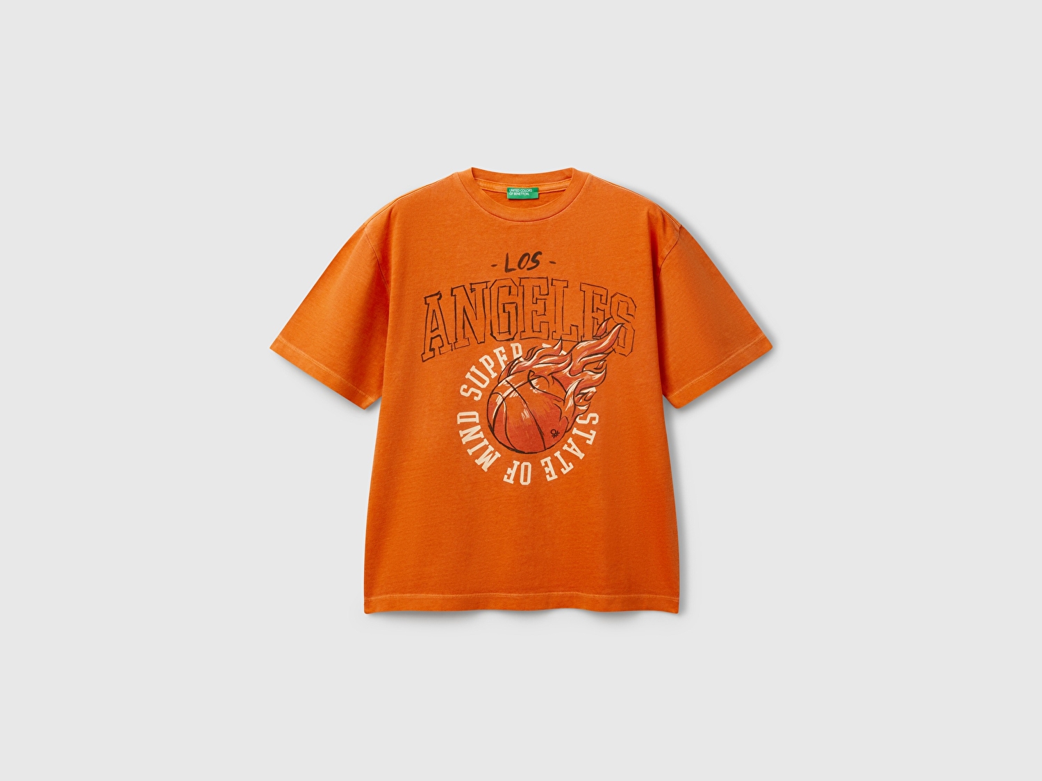 Benetton Erkek Çocuk Turuncu Slogan Baskılı Soluk Efektli T-Shirt