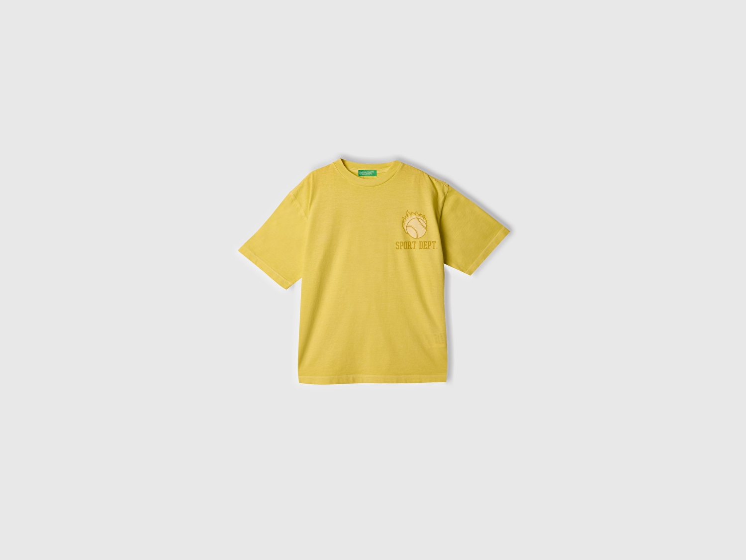 Benetton Erkek Çocuk Sarı Slogan Baskılı Soluk Efektli T-Shirt