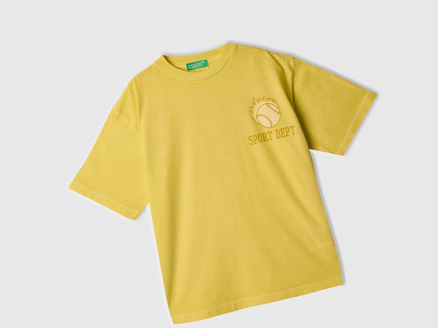 Benetton Erkek Çocuk Sarı Slogan Baskılı Soluk Efektli T-Shirt