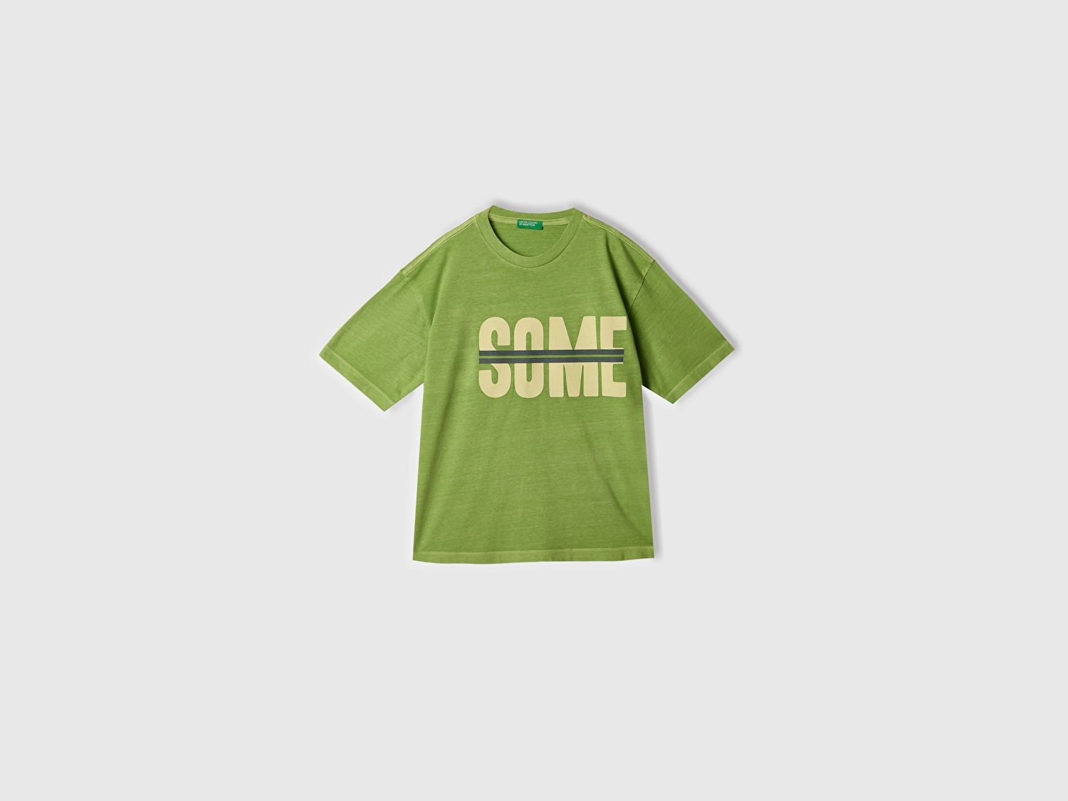 Benetton Erkek Çocuk Fıstık Yeşili Slogan Baskılı Soluk Efektli T-Shirt