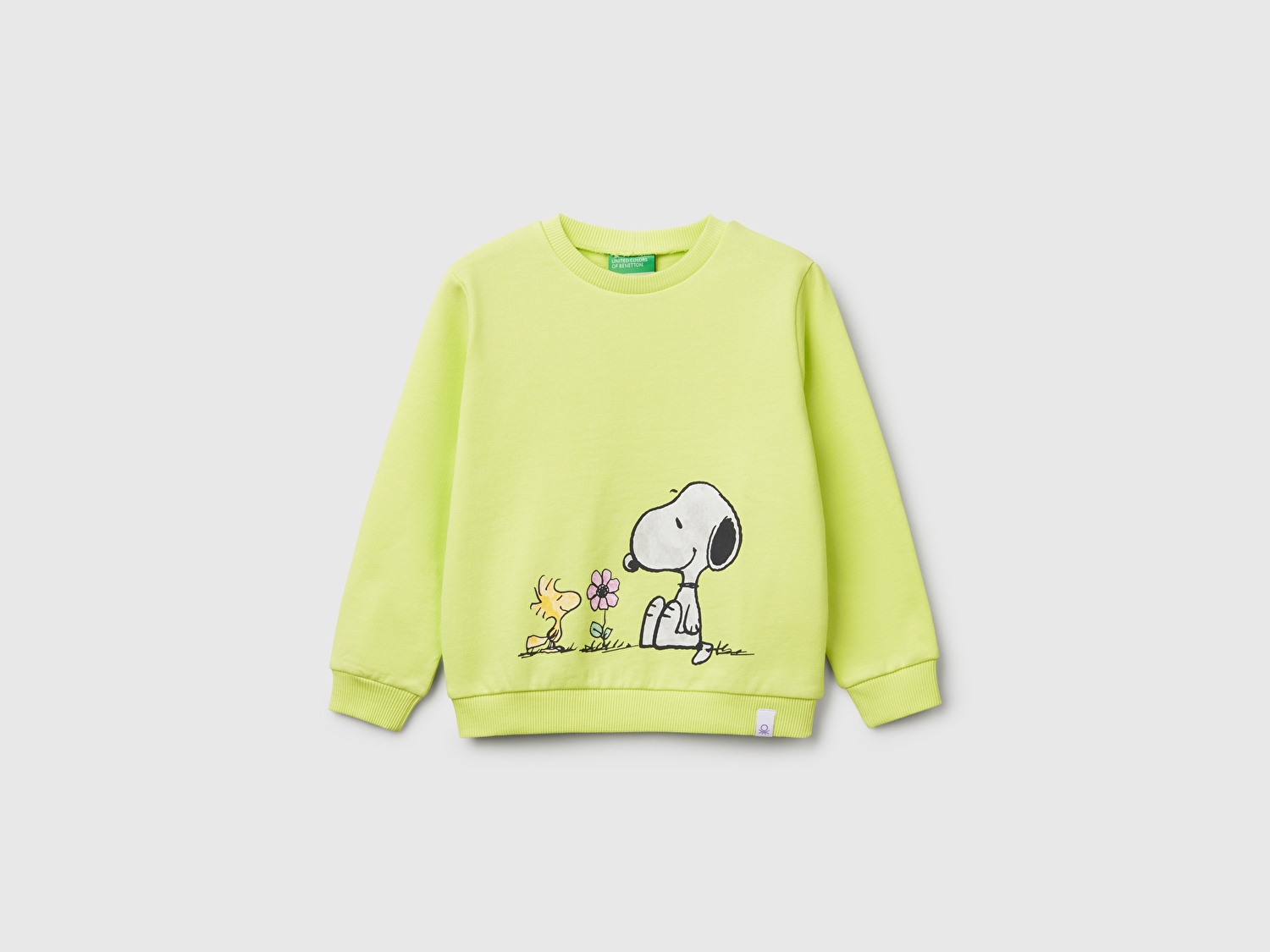 Benetton Kız Bebek Sarı Peanuts Baskılı Logo Etiketli Bisiklet Yaka Sweatshirt