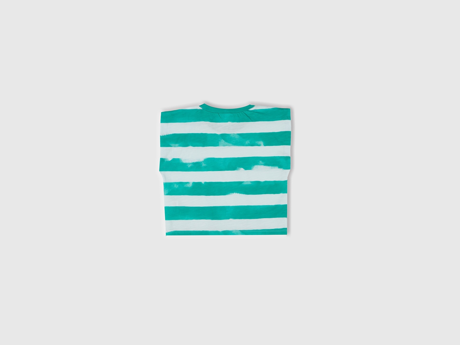 Benetton Kız Çocuk Yeşil Çizgili Boynu Nervürlü Logo Etiketi Detaylı Kolsuz T-Shirt